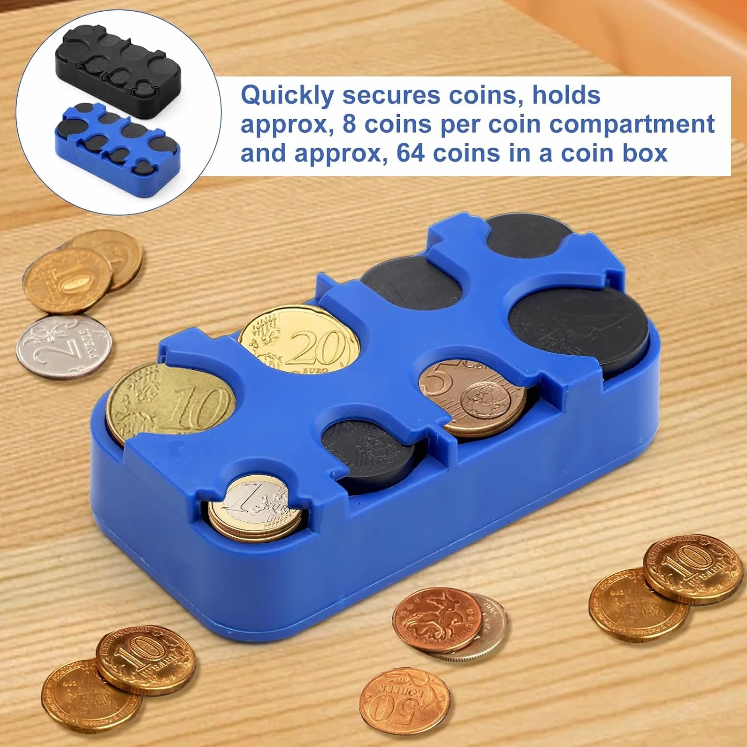 Caja almacenamiento monedas euro dispensador soporte fijación rápida