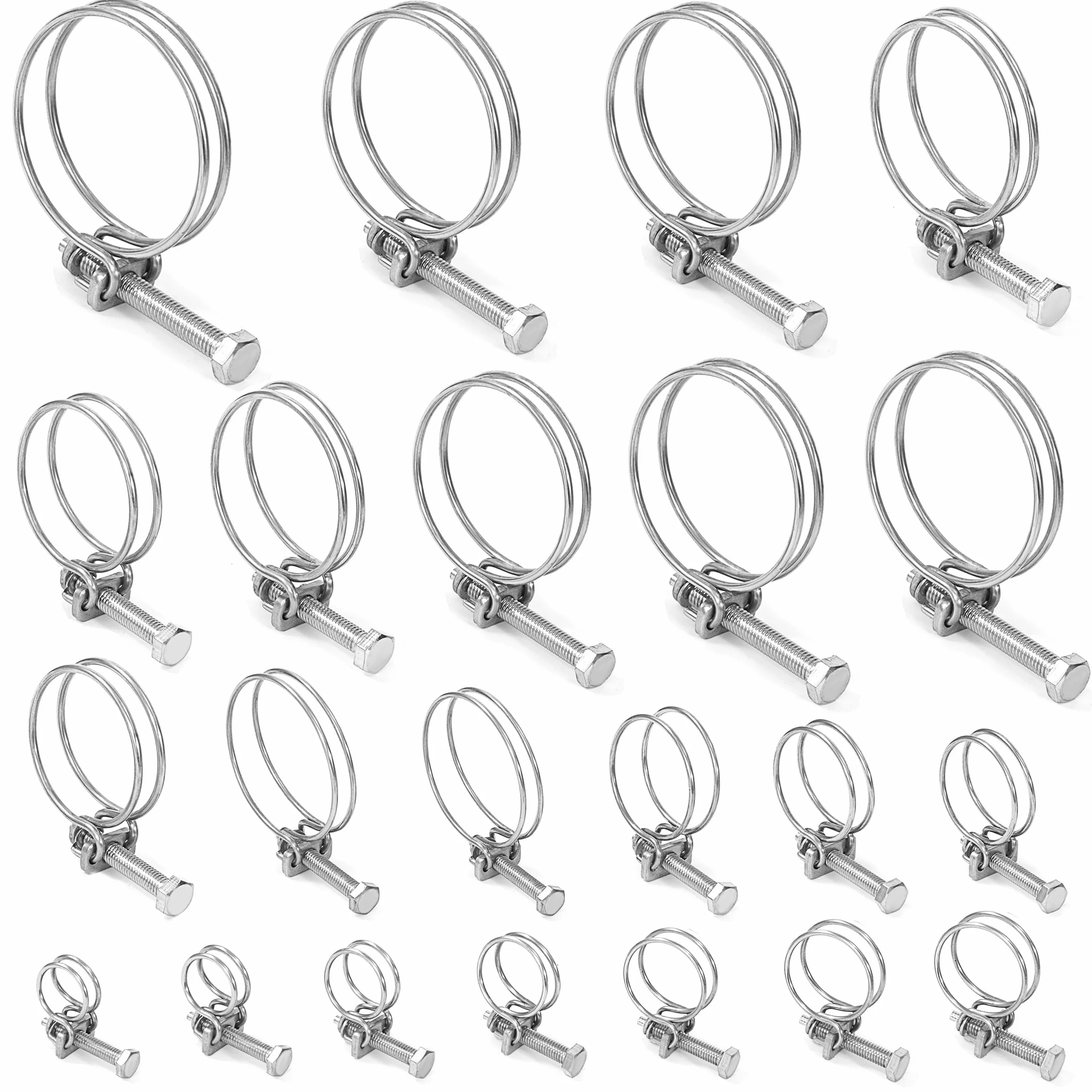 Abrazaderas de Manguera de Doble Alambre 55-62mm Abrazaderas para Mangueras de Acero Inoxidable Ajustables para Tubos de Agua Automóviles 3 Piezas