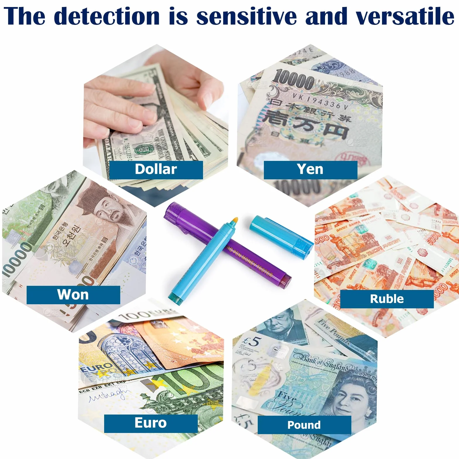 Bolígrafos Detectores de Billetes Falsos con Luz UV, Detector Portátil para Euros, Dólares, Libras