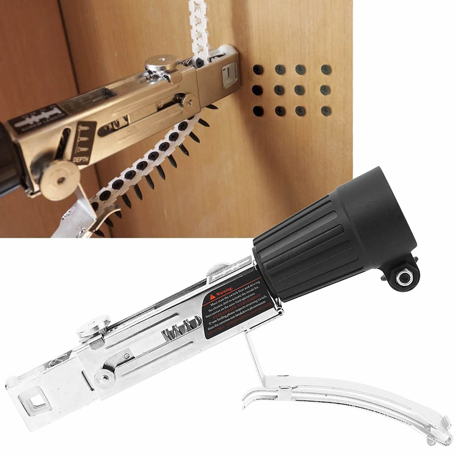 Pistola de Tornillos para Paneles de Yeso y Techos, Acero Inoxidable 25x12.2x4.8cm, con 50 Clavos en Cadena y Punta Destornillador, Instalación Rápida de Gabinetes y Cielorrasos