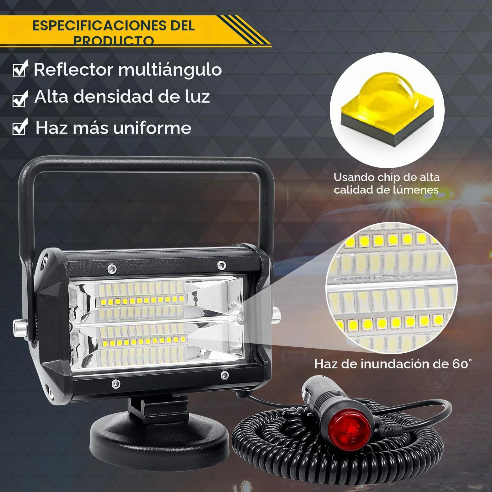 SKYWORLD Faros trabajo led con imán 15cm 72W portatil lámpara trabajo led 12V 24V inundación con soporte de base magnética para off road camión coche todoterreno suv 4x4 vehículos
