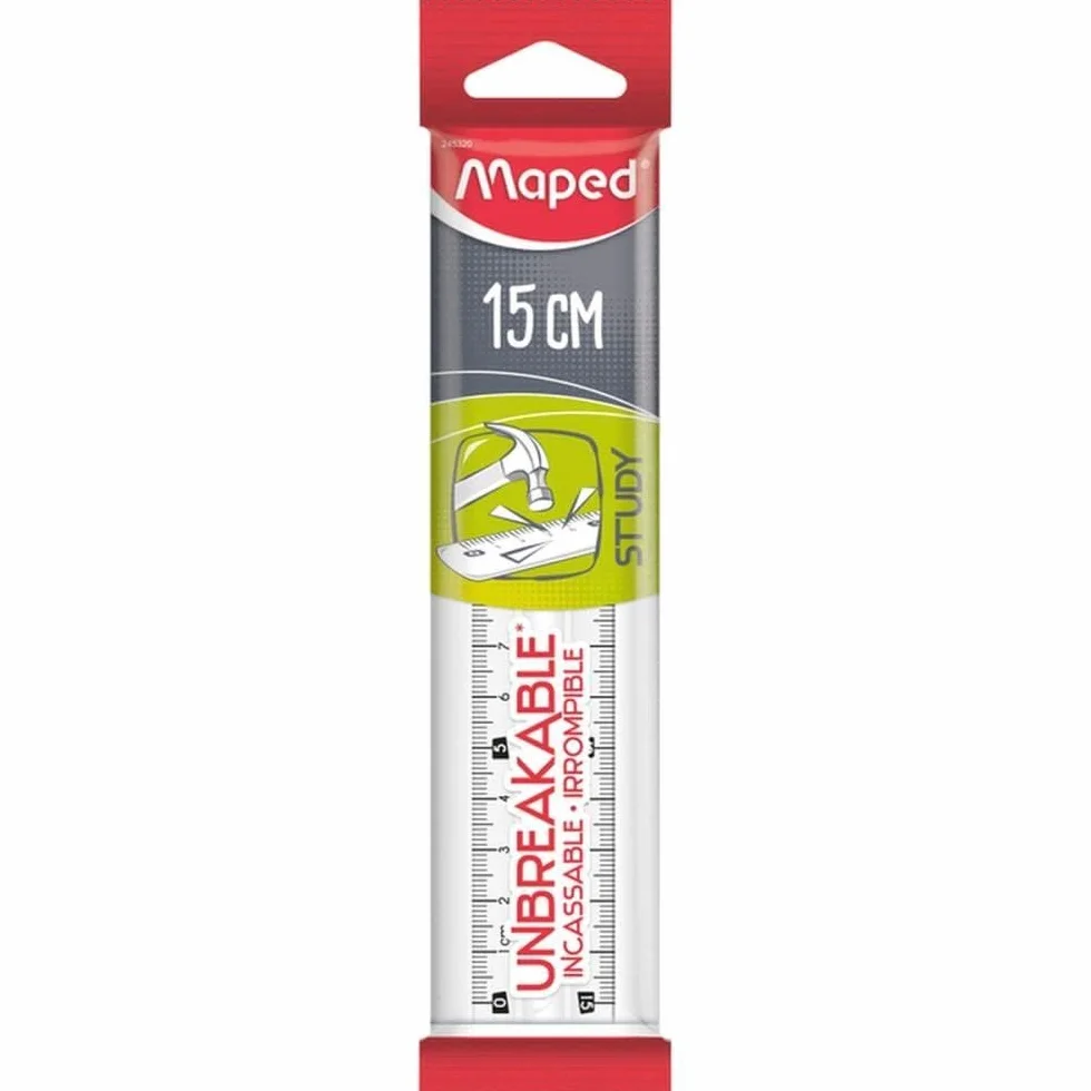 Maped Regla Plana 15 cm Transparente Doble Graduación Grabada