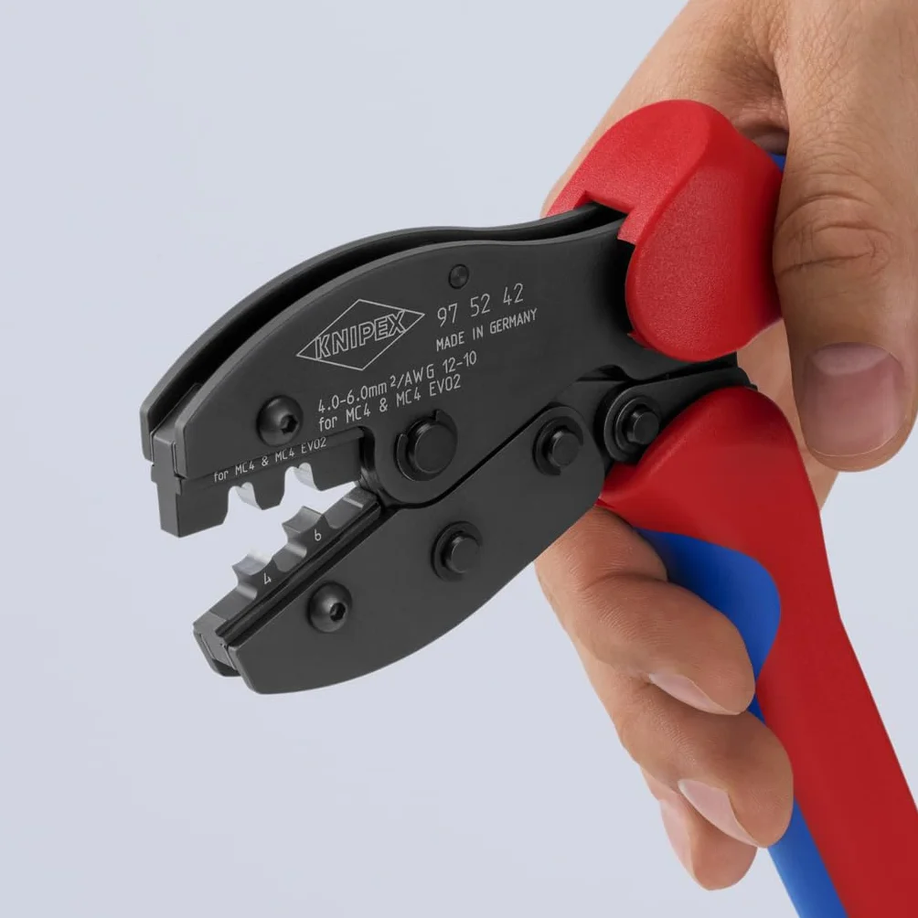 KNIPEX PreciForce Alicate para crimpar terminales para conectores MC4/MC4 EVO 2 con mangos multicomponente 220 mm, 97 52 42