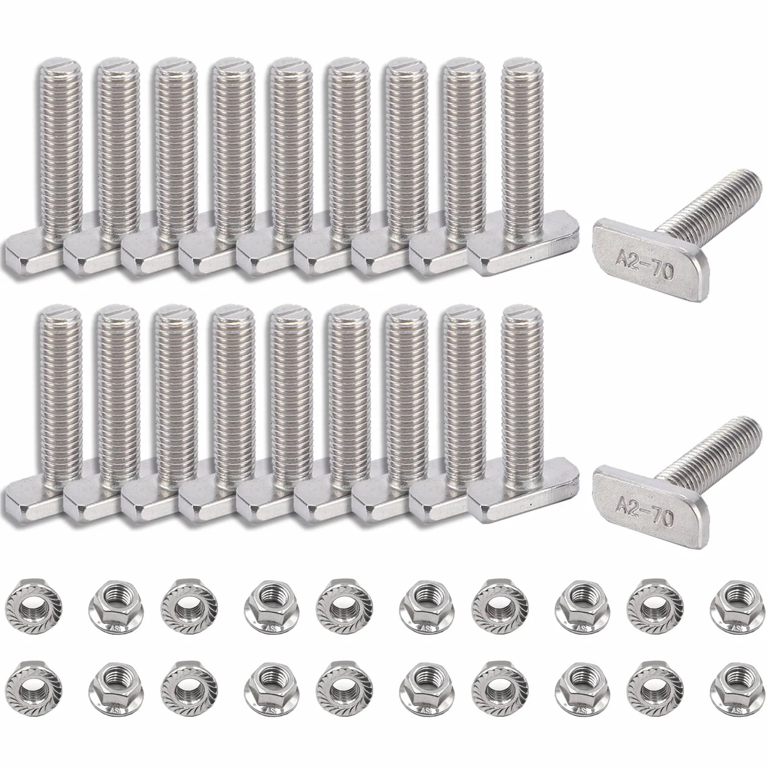 20 Piezas Tornillos De Cabeza De Martillo Perno En t m8 x 20 Con Tuercas De Brida Para Inoxidable Rieles Solares Fotovoltaicos