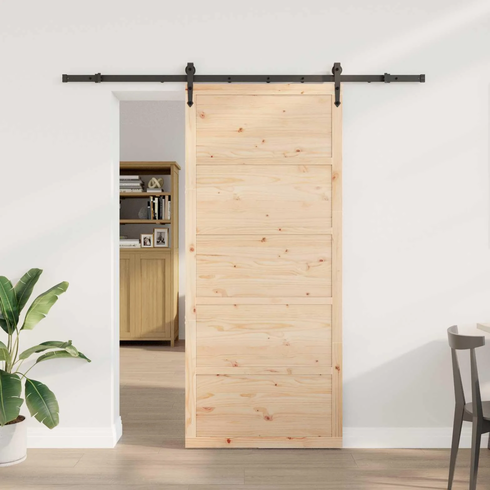 vidaXL Puerta Corredera Natural 100 x 208 cm Madera de Pino Maciza, Sala, Puerta corredera Moderna, Separador de Madera, riel Ajustable, Entrada de Pino ahorrando Espacio