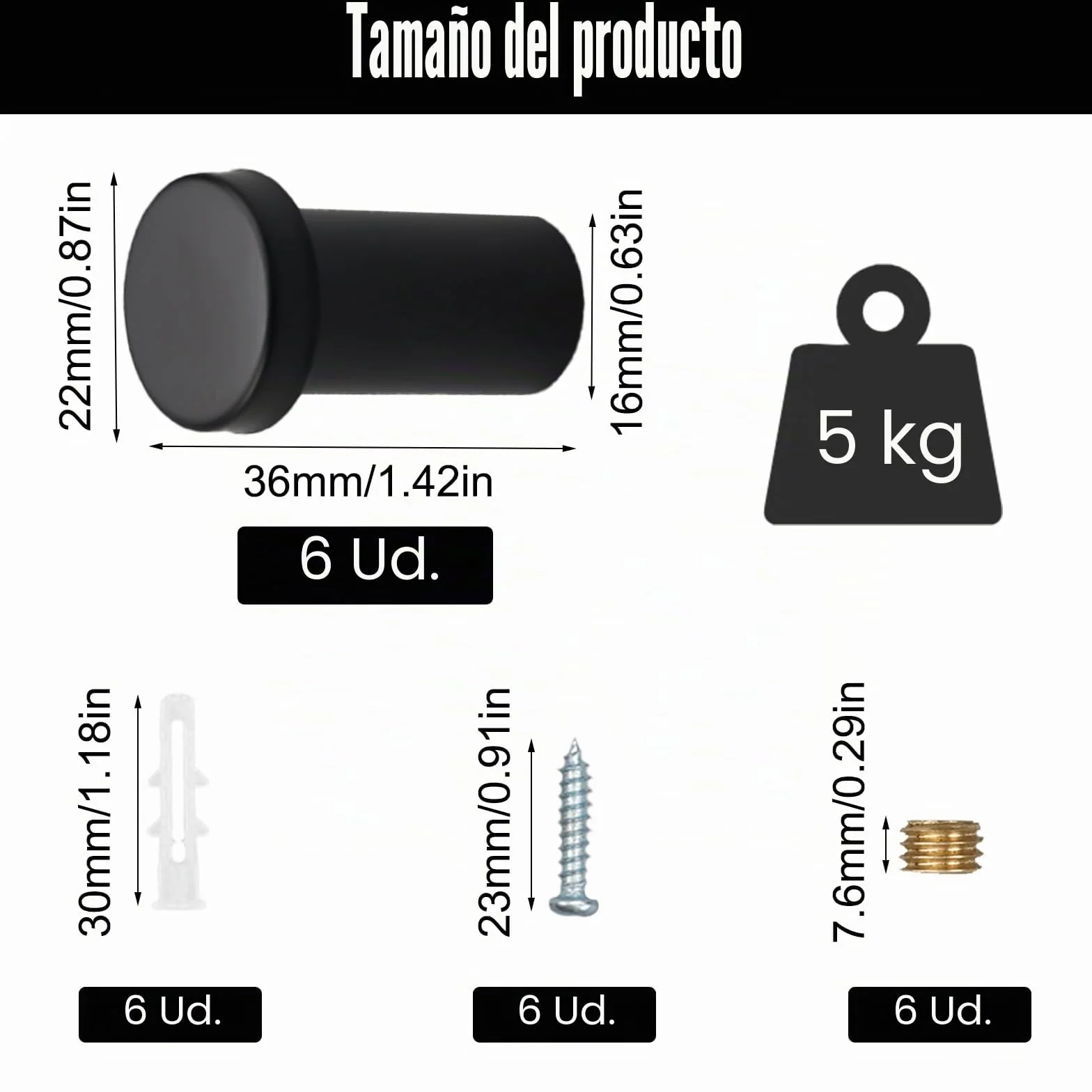 6 Piezas Gancho Pared Negro Círculo Colgador Toalla Baño, Percha Baño Acero Inoxidable 36mm, Colgador Pared Tornillo Perchas Cuelga Toallas Baño Ganchos para Abrigo Bata, Gancho Ropa con Tornillos