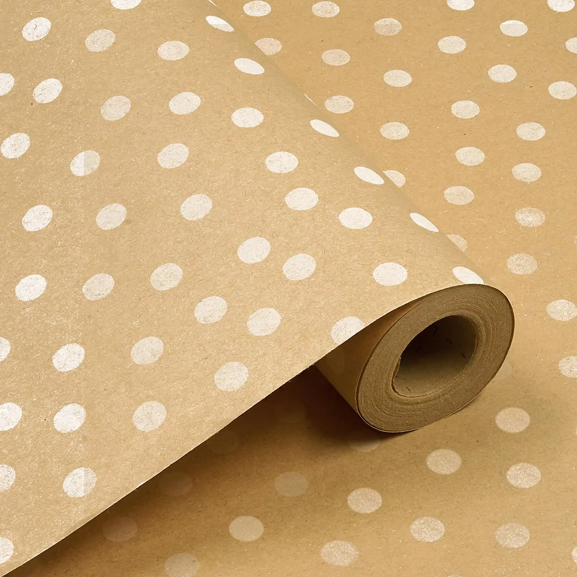 Papel kraft reciclable con estampado de lunares para envolver regalos 43 cm x 15 m