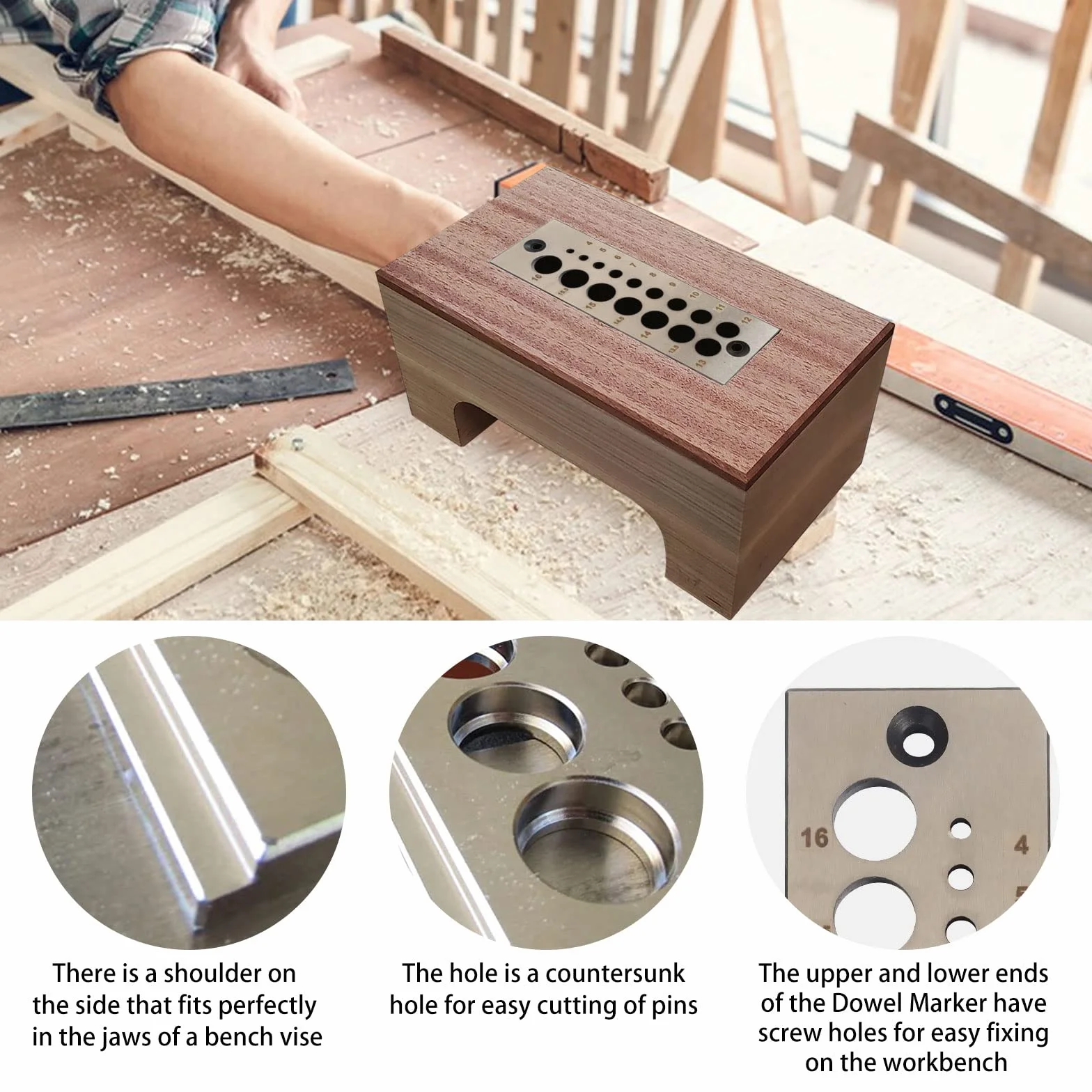 Placa de acero con 16 agujeros, escala métrica, 4 mm-16 mm, disponible para todas las maderas blandas y maderas duras