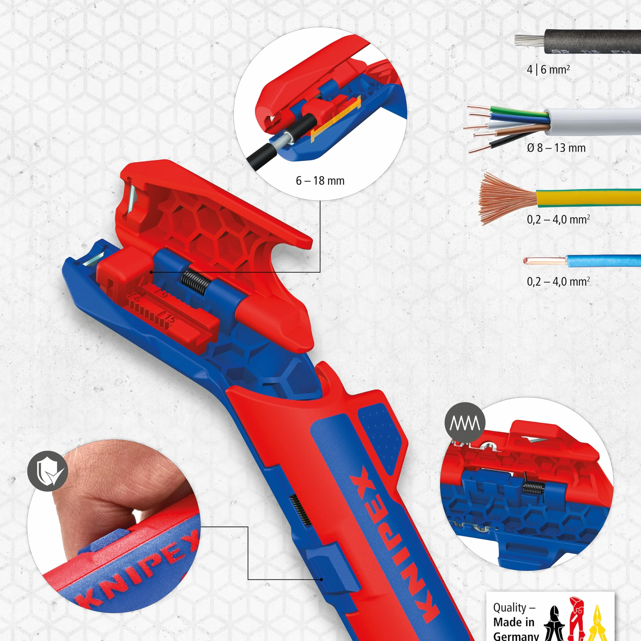 KNIPEX ErgoStrip PV pelacables para cables fotovoltaicos 135 mm, 16 95 03 SB