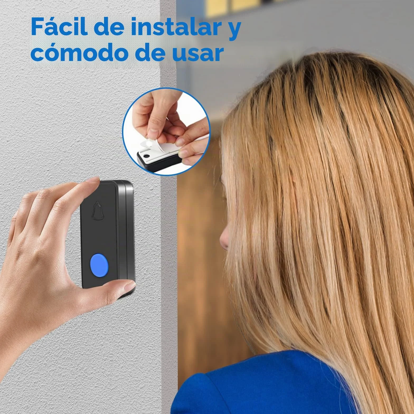 Nestling Timbre Inalámbrico, Kit Timbre Inalámbrico Exterior Impermeable IP55, Alcance 300m, 55 melodías, 5 Niveles de Volumen, LED Azul para Emergencias en el Hogar Oficina, Negro