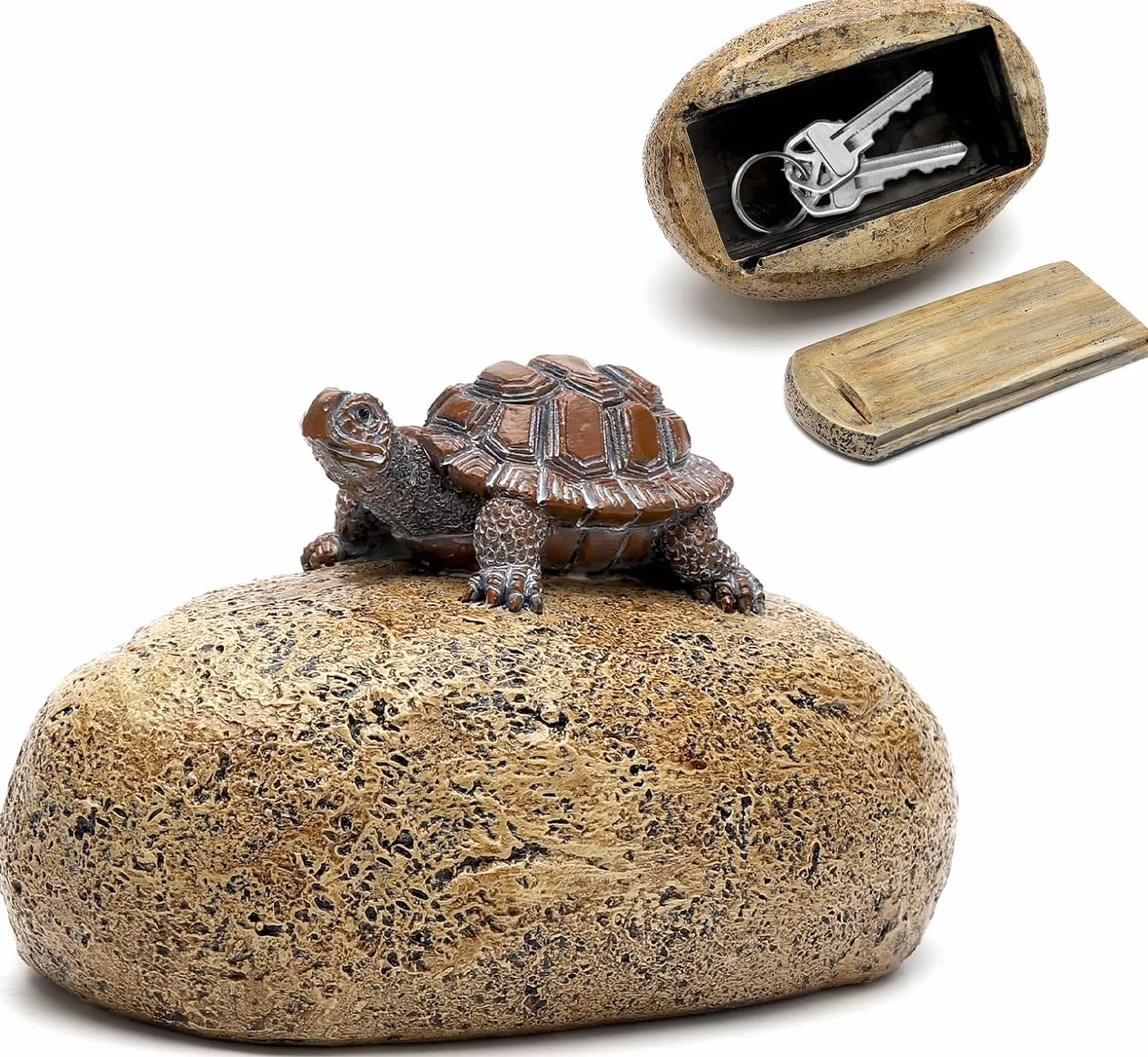 Escondite para Llaves al Aire Libre, Piedra con Compartimento Secreto de Resina, Diseño de Tortuga, Resistente a la Intemperie, Ideal para Exteriores, Jardín, Garaje y Patio