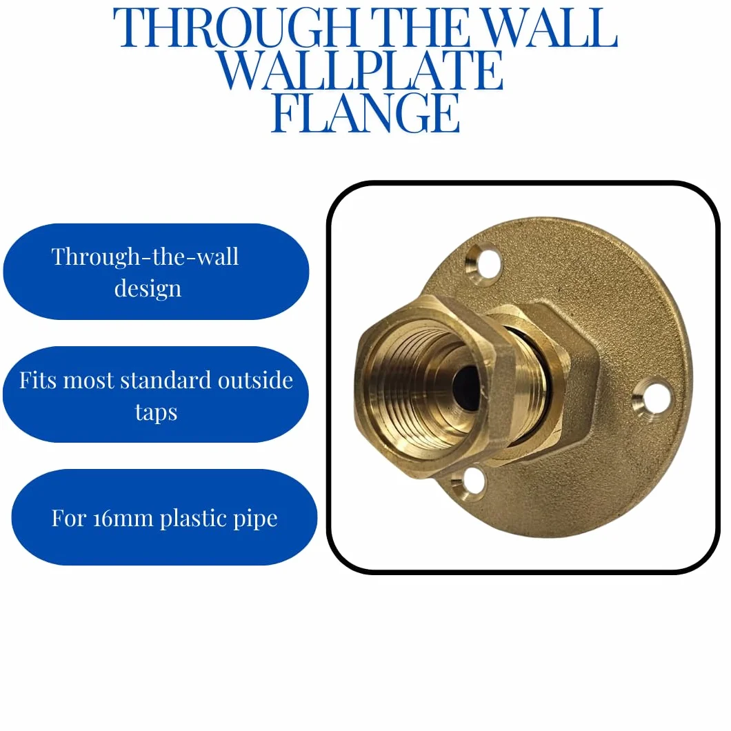 Wallplate PSW Soporte de brida para grifo exterior, adaptador universal tubo plástico 16 mm, montaje brida BSP