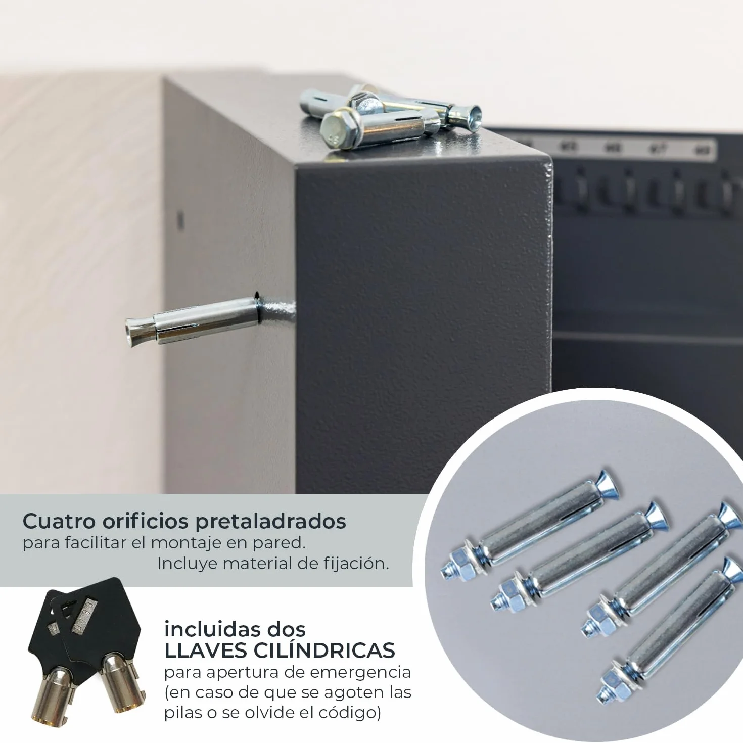 HMF Caja Fuerte para Llaves con Código Electrónico, Armario Guardallaves con Cerradura Digital | 71 Ganchos | 46 x 36 x 12 cm | Antracita
