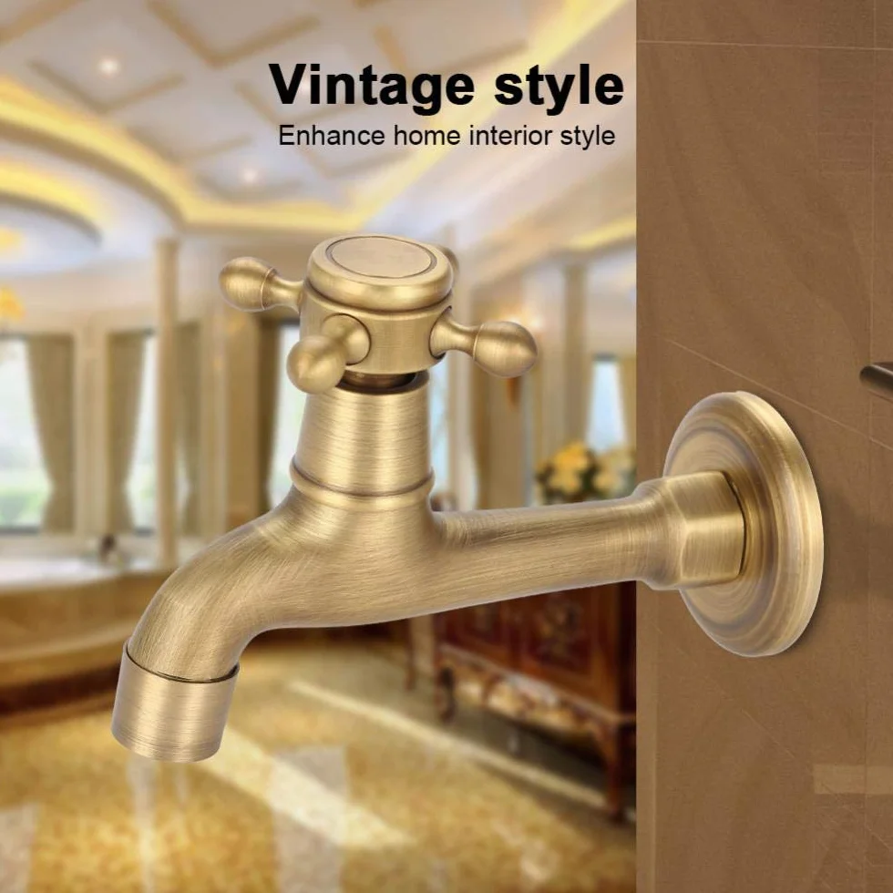 Grifo Vintage de Lavabo Latón en Pared, Acabado Cepillado