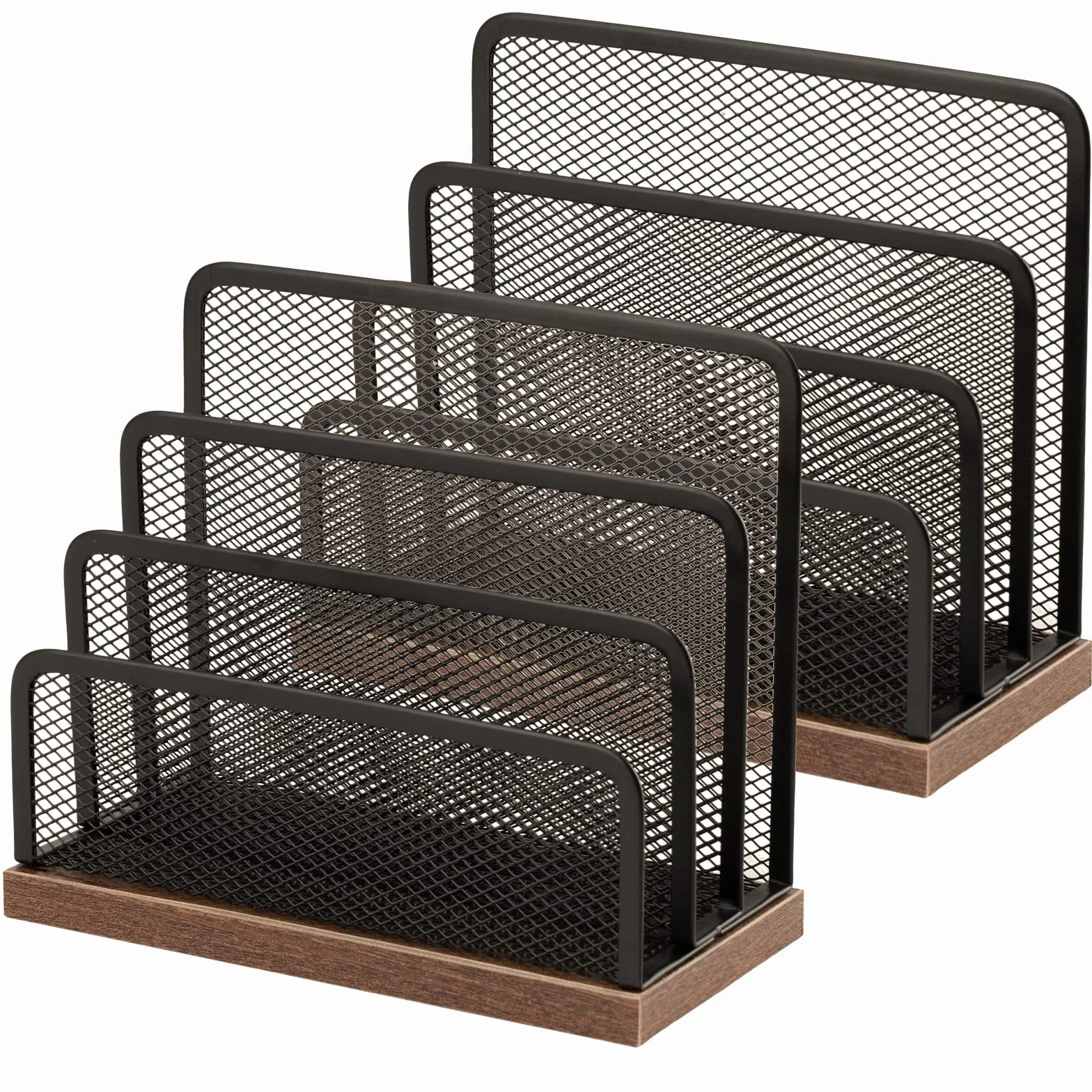 Organizador de correo de escritorio de madera y metal, 3 compartimentos verticales para archivos y cartas