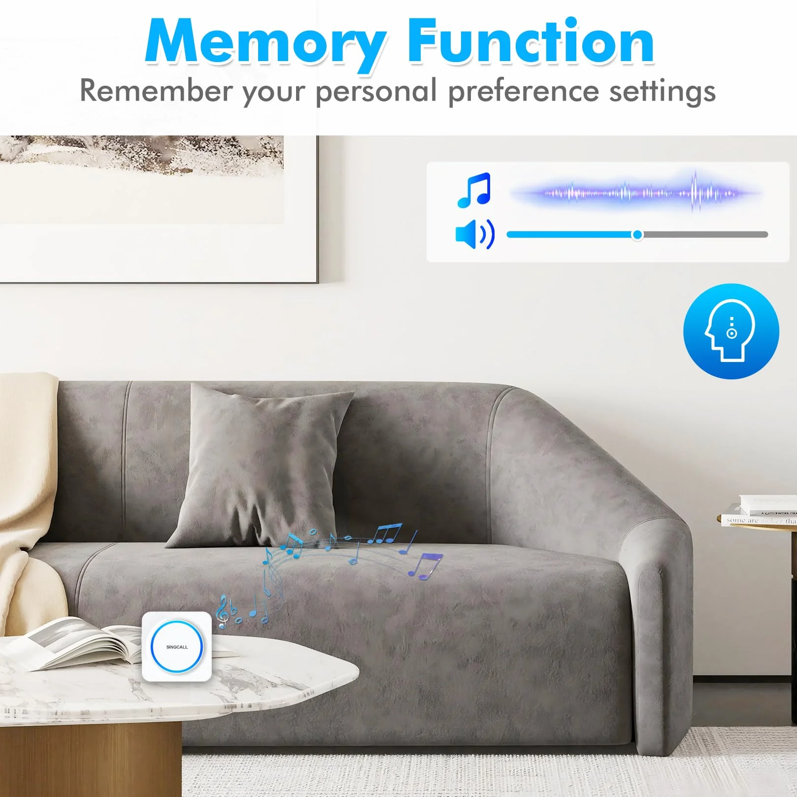 SINGCALL Receptor LED Portátil Recargable Inalámbrico con 32 Tonos, Volumen Ajustable 0-100dB & Memoria, para Hogar/Garaje/Apartamento/Residencias de Mayores/Hospitales,1 Receptor LED Portátil