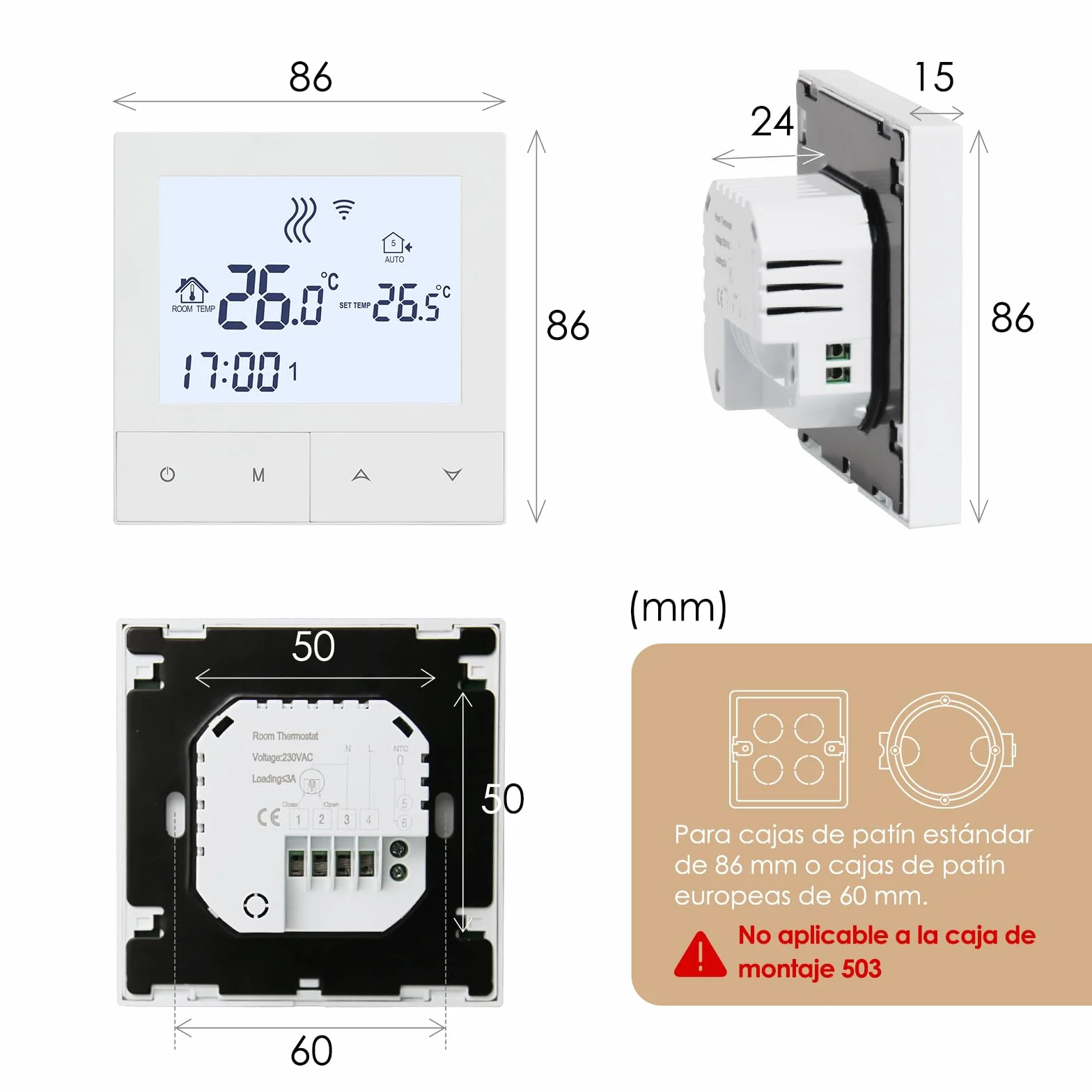 Termostato Caldera WiFi Beok Calefaccion de Gas Natural Agua.Programación Digital Inteligente Compatible con Alexa y Asistente de Google.Termostato Inalámbrico Integrado 3A TDS72-WIFI-WPB