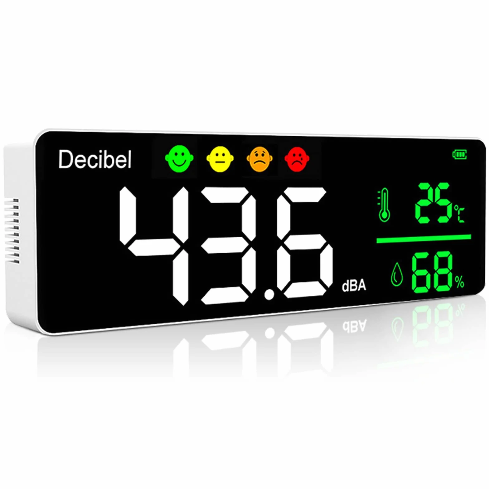 Medidor de Decibelios Digital 3 en 1 Sonómetro 30-130dB ±1.5dB Medidor Nivel Sonido Temperatura Humedad Pantalla LCD