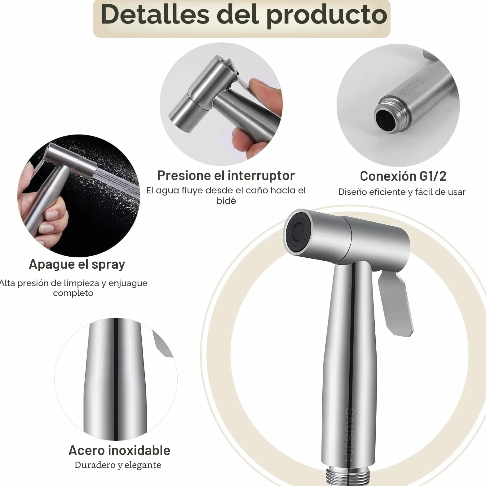 Kit de Pulverizador de Bidé de Mano, Ducha Bidet Acero Inoxidable 1.5m Manguera