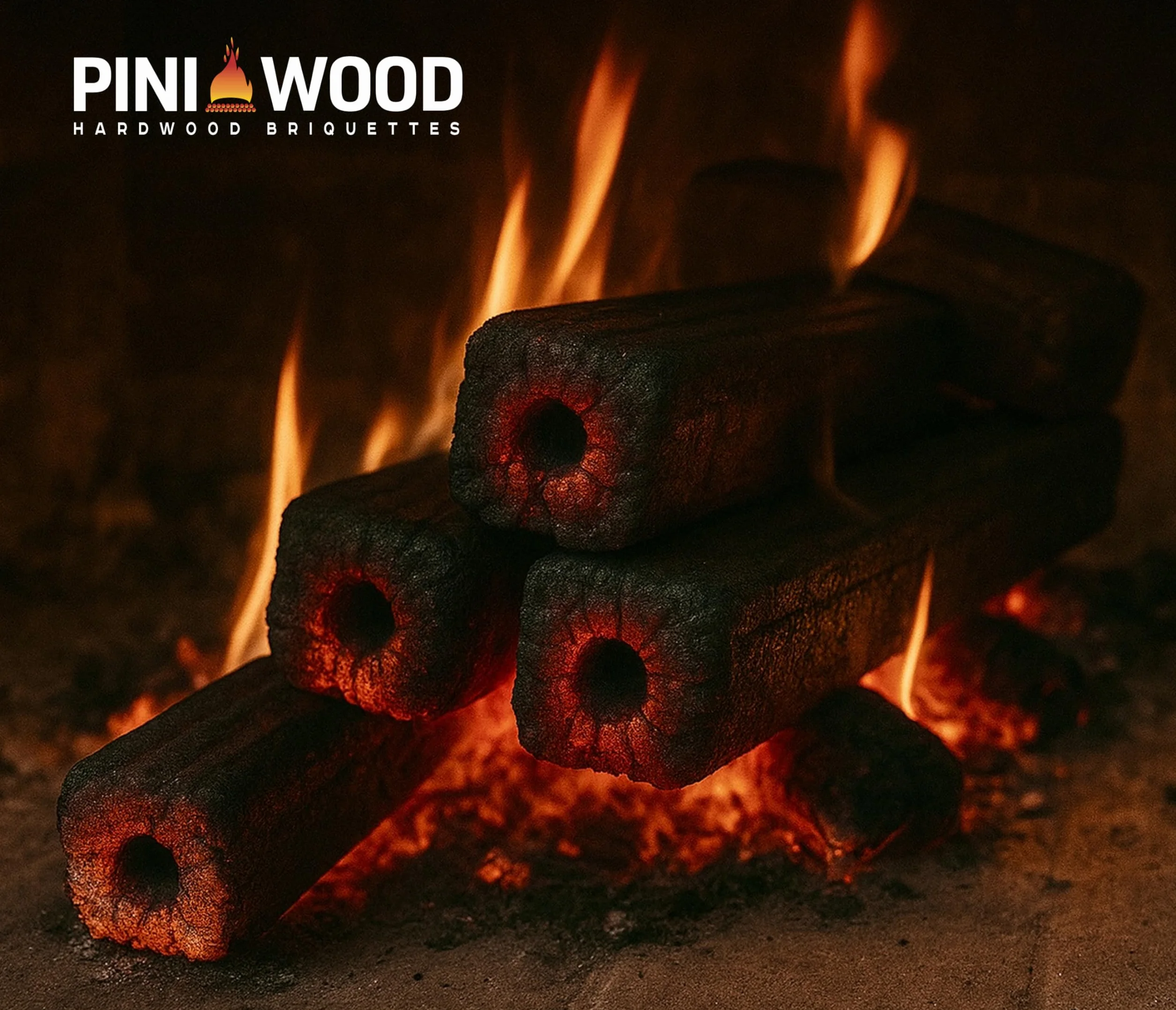 PINI Kay Briquetas de madera de roble, 23 cm de largo, cuadradas con agujero de tracción, 22,5 kg, briquetas de madera dura, briquetas de madera de roble, chimenea, horno y barbacoa