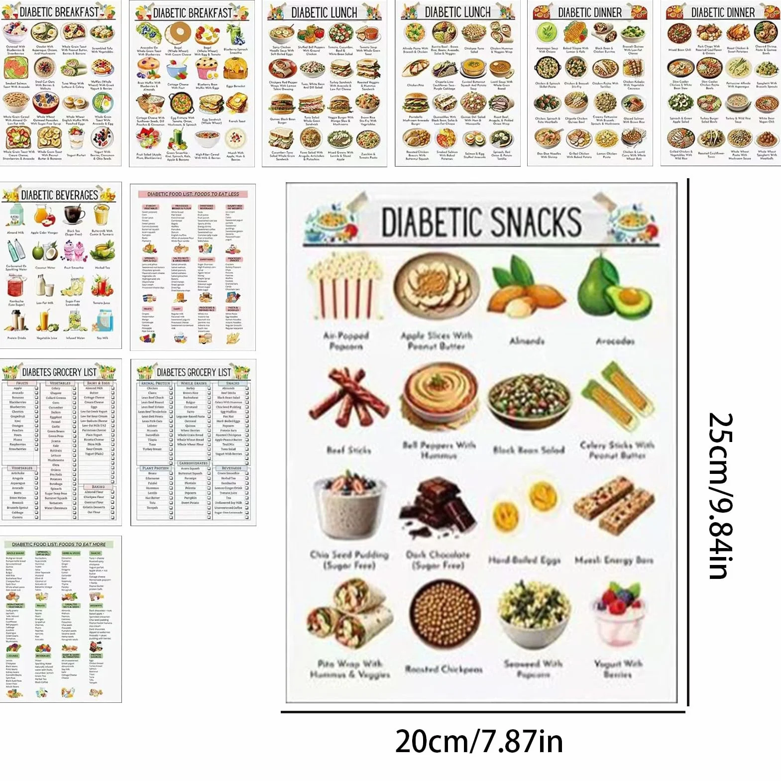 Tabla de Alimentos Diabéticos - Cartas Murales Planificador de Comidas