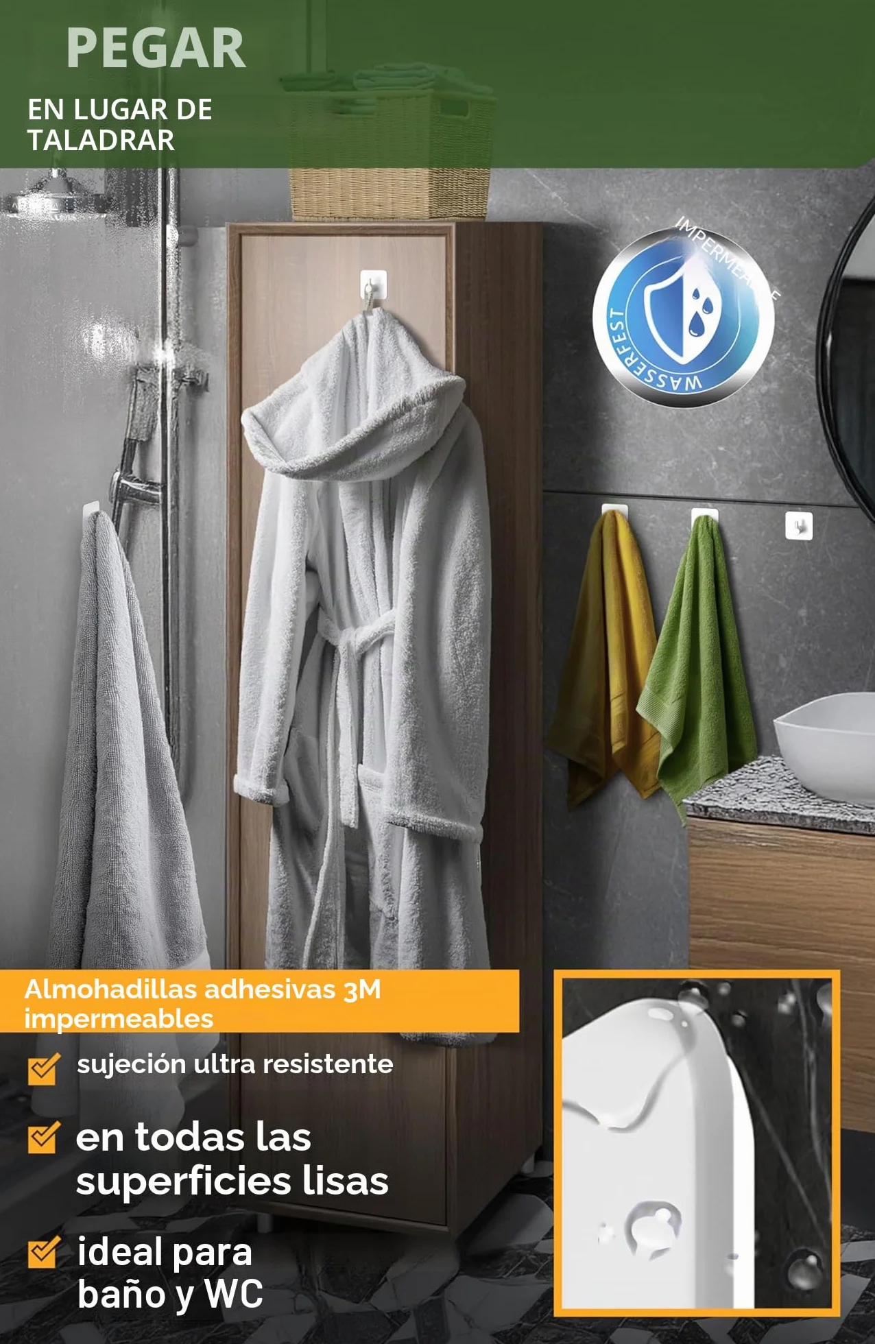4smile ganchos adhesivos para pared - 6 piezas, Inoxidable - colgador toalla baño - toalleros sin taladro autoadhesivos resistentes, perchas para baño cocina, Blanco