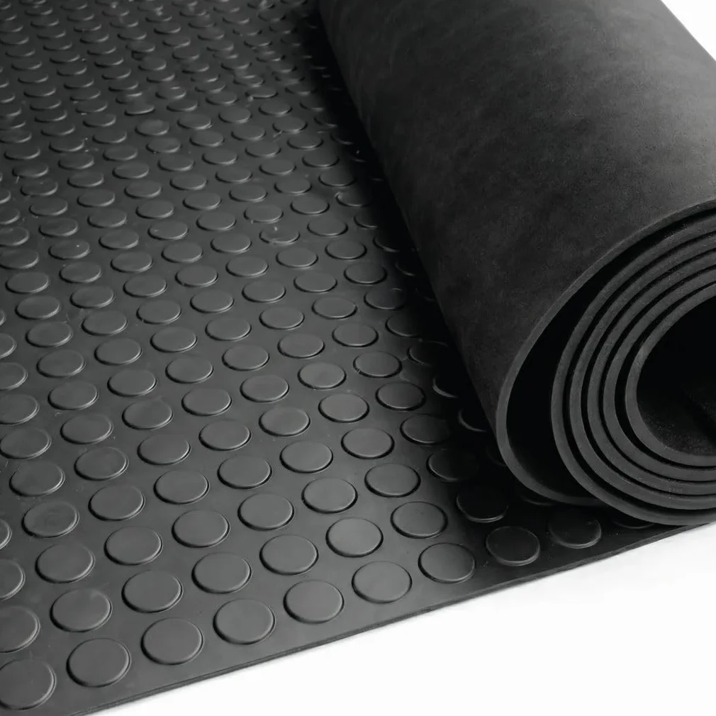 Pavimento Caucho Círculos Negro 1,50x15 m LESTARE | Suelo Goma Botones Antideslizante en Rollo 3 mm para Negocios, Industria y hogar