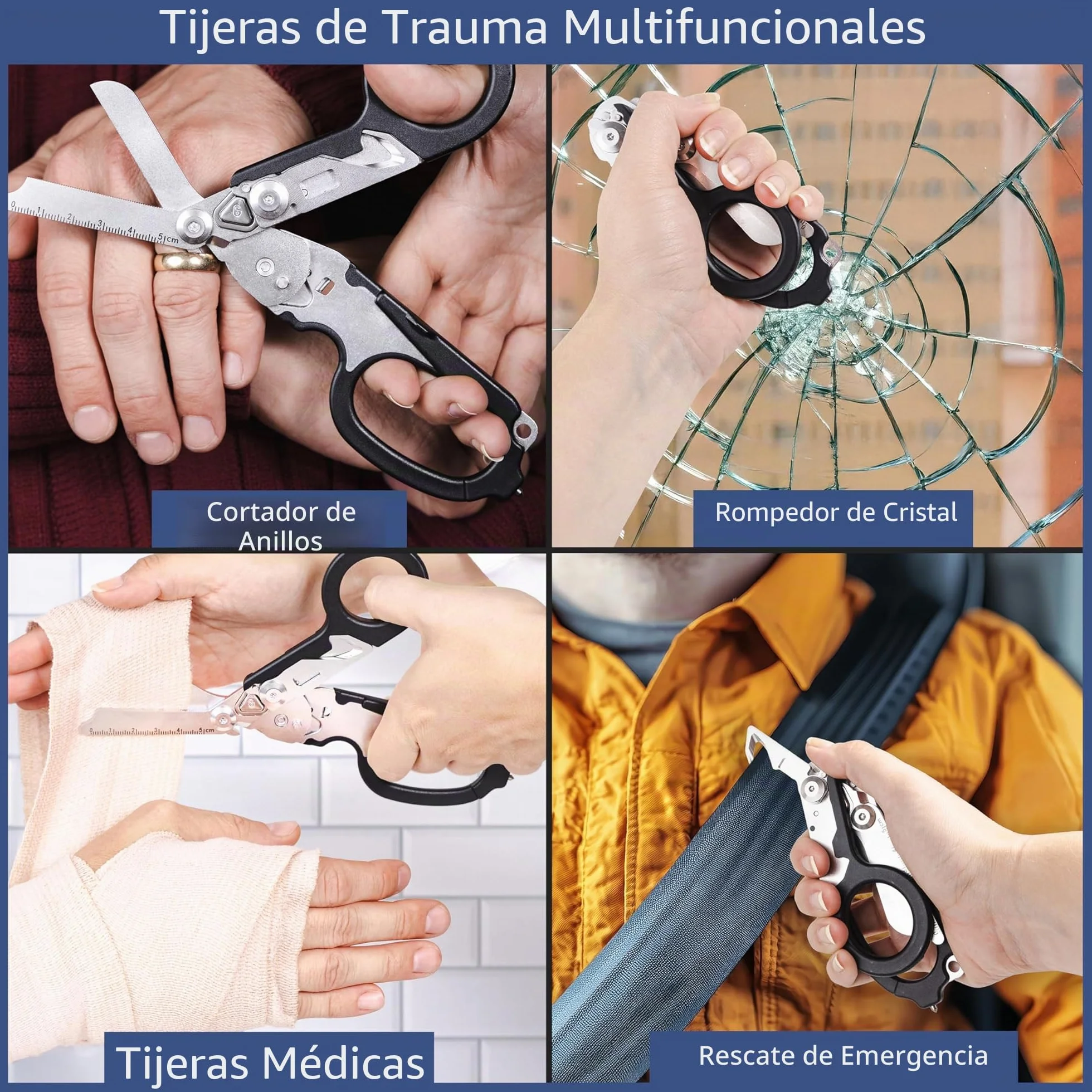 Raptor Response Tijeras de emergencia, tijeras de rescate multiherramienta con 6 funciones, tijeras plegables de acero inoxidable para uso profesional o tareas diarias