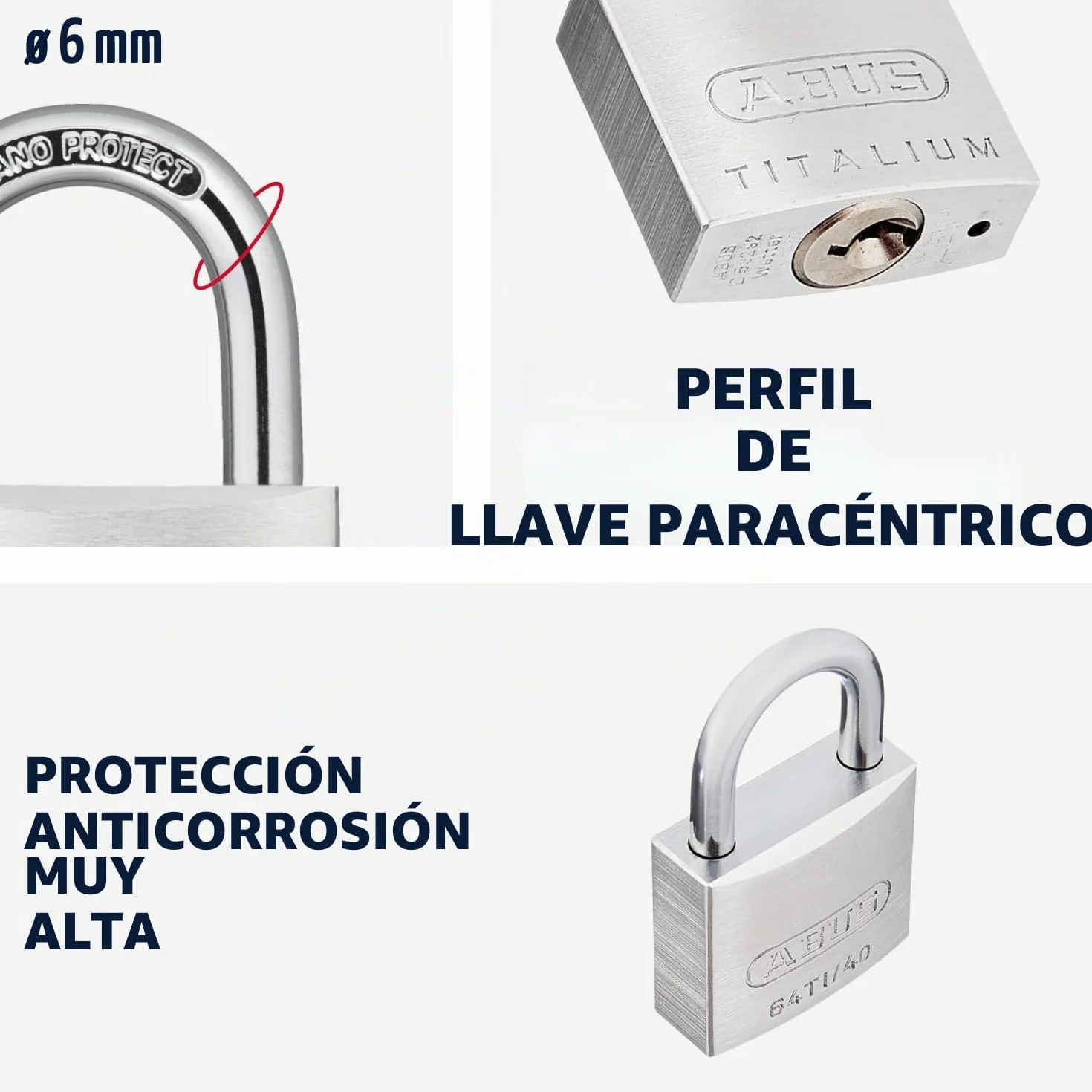 ABUS Candado de Titalium 64TI/40 - juego de 2 - cierre igualado - candado para sótanos con cuerpo de aluminio especial - arco de acero endurecido - nivel de seguridad ABUS 5
