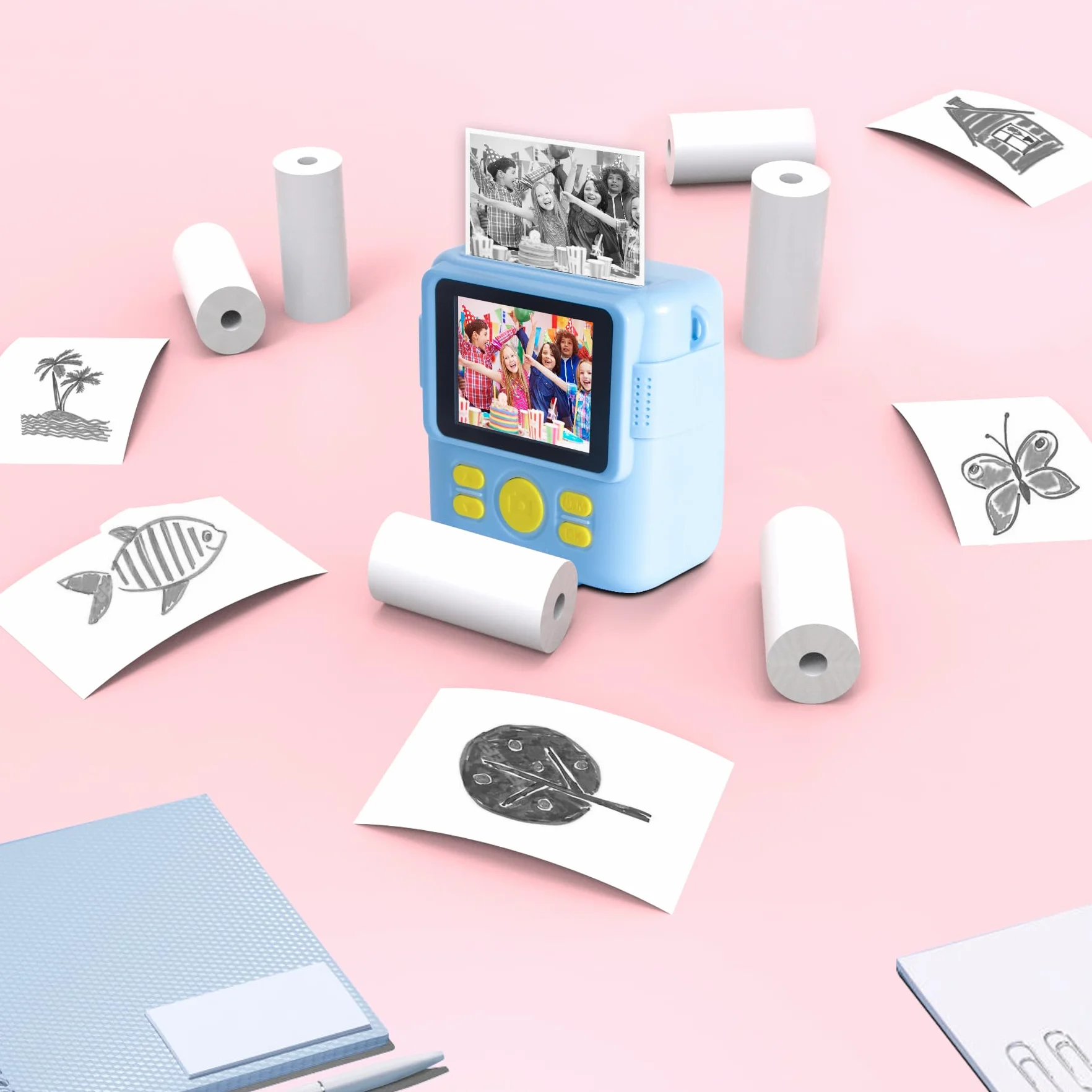 Papel de Impresión Para Cámara Infantil,Impresora para Cámara Portátil de Impresión Instantánea para Niños, Papel Impresora Termica (Blanco-12)