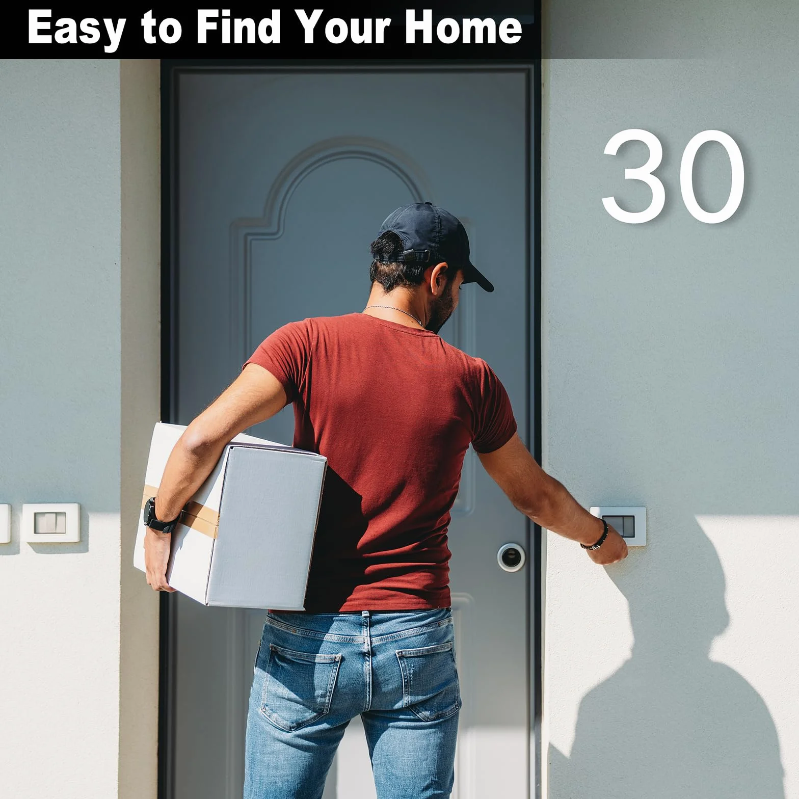 Número de casa exterior 20 cm blanco, Número grande para pared o valla con diseño moderno y efecto flotante 3D, plástico ABS resistente al clima (5)