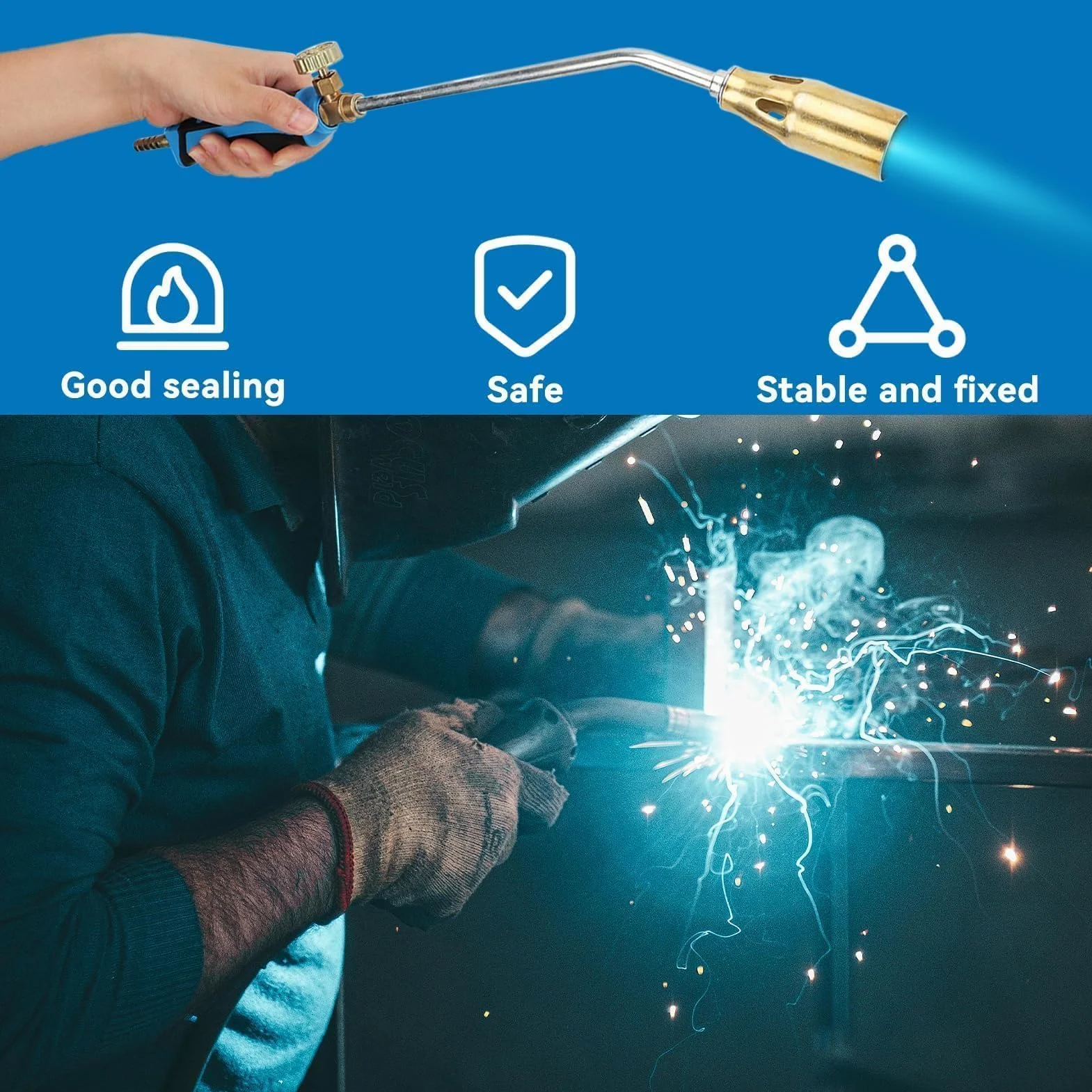 Agatige Cabezal De Antorcha De Soldadura, Pistola De Calentamiento De Soldadura Industrial, Antorcha De Soplete De Soldadura De Encendido, Llama Ajustable para Gas Doméstico (Double Switch)