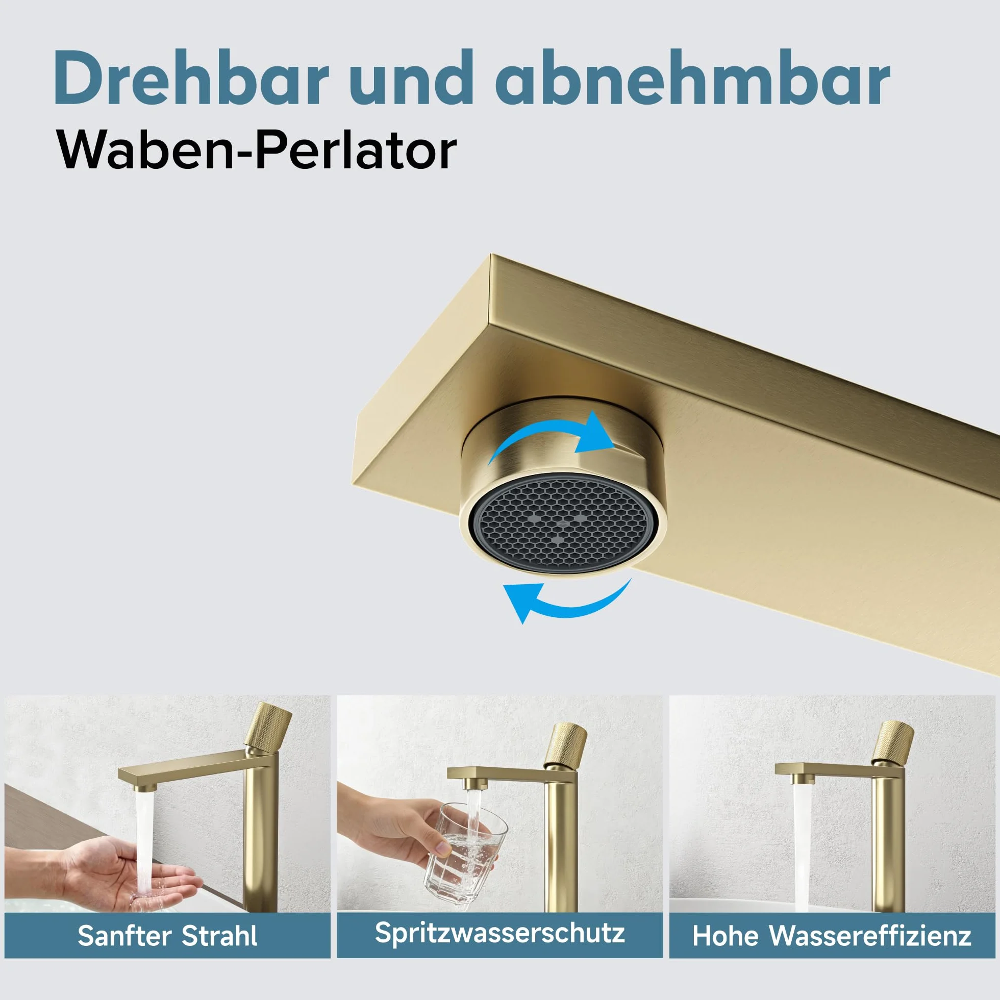 doporro Grifo Alto de Lavabo de Acero Inoxidable 304, Acabado Oro Cepillado, Cartucho Cerámico, Altura 29 cm, Aireador Desmontable, Fino-01H