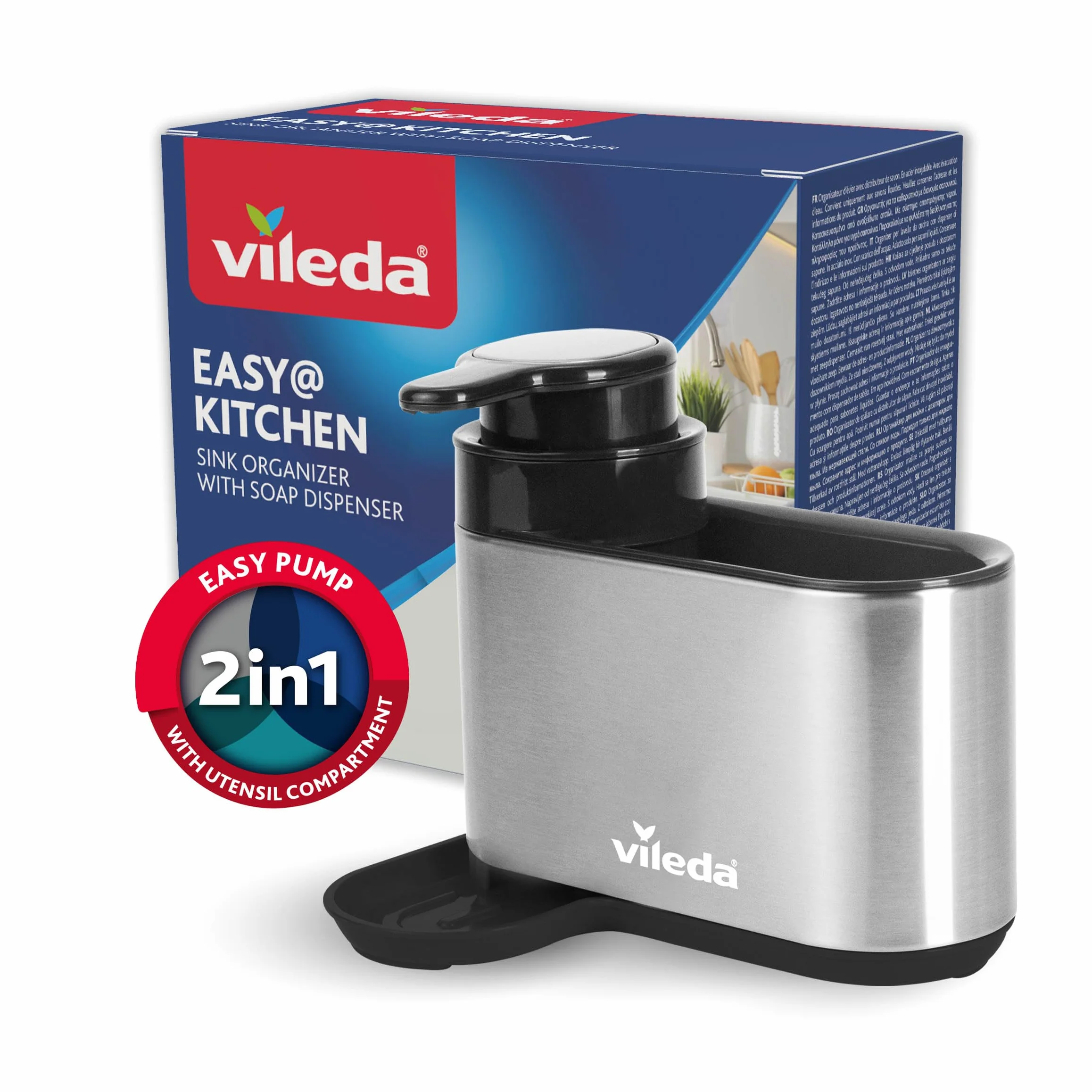 Vileda Organizador para Fregadero de Acero Inoxidable con Dispensador de Detergente