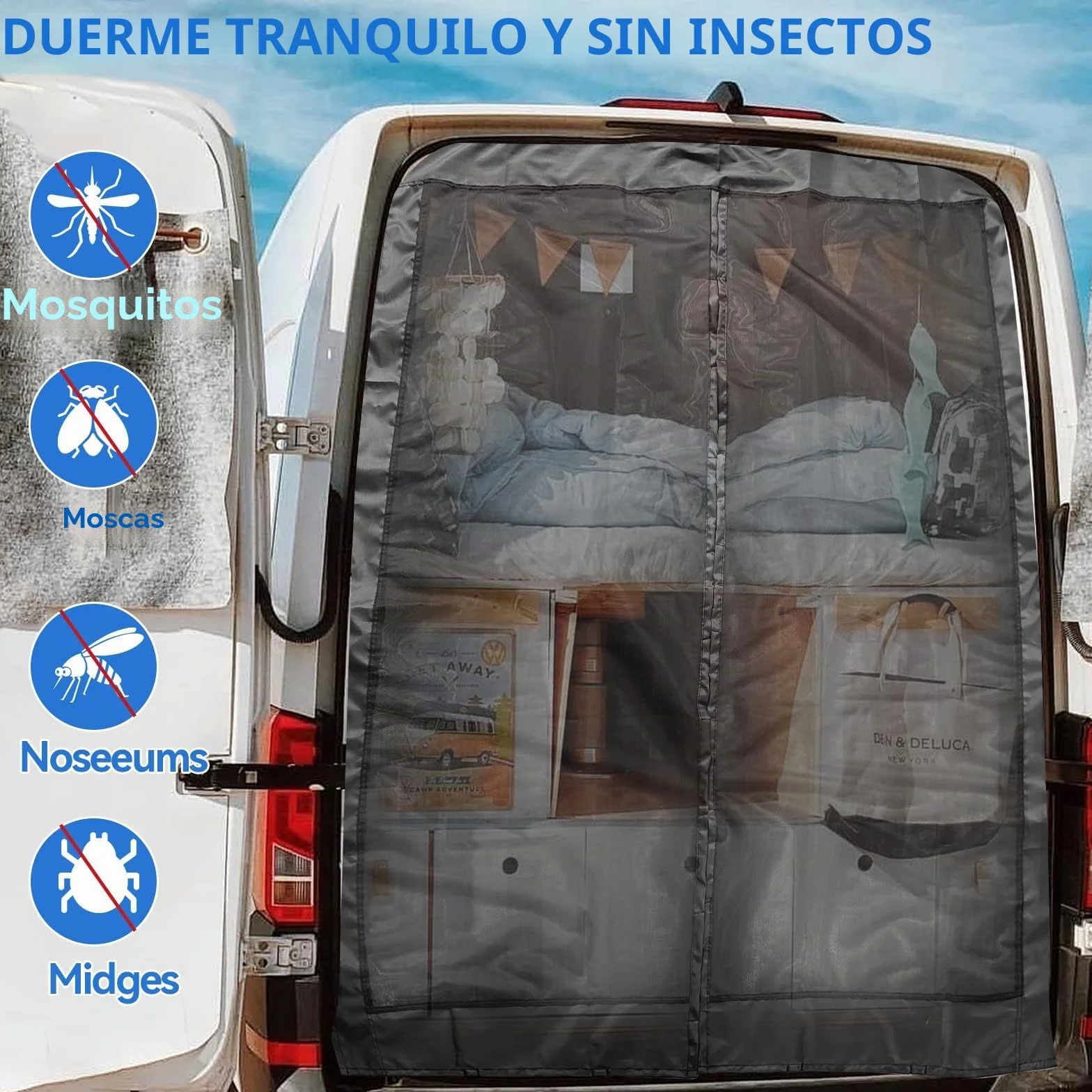 JOJOCY Mosquitera magnética para furgonetas (techo medio/alto)Mercedes Sprinter, Renault Master, VW Crafter, techo súper altoFord Transit, autocaravana (trasera 210 x 150 cm