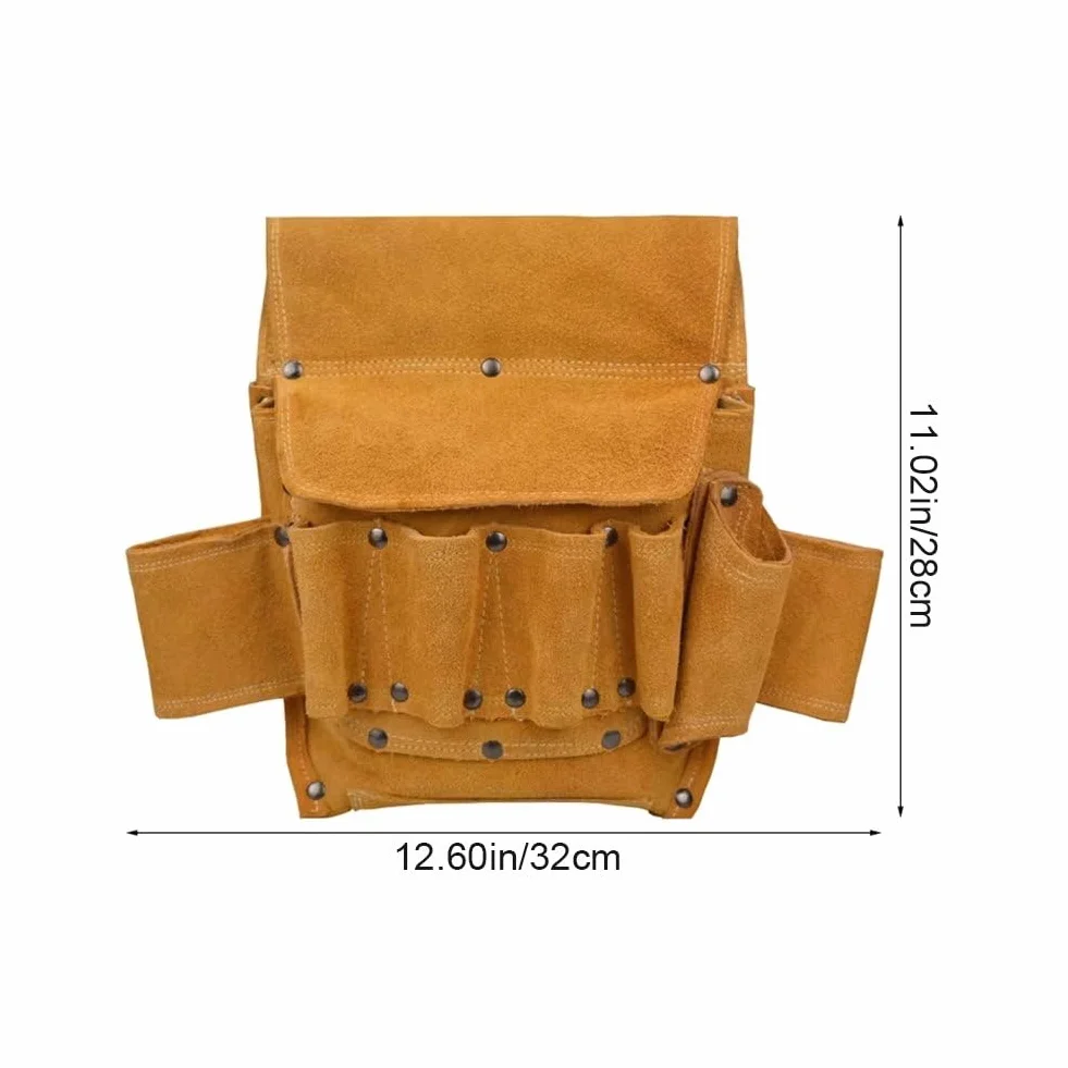 Bolsa De Herramientas De Cuero De Vaca, Organizador Multifunción Para Herramientas De Reparación, Riñonera Resistente Desgaste, Bolsa De Almacenamiento Para Carpintero, Electricista Y Carpintero.