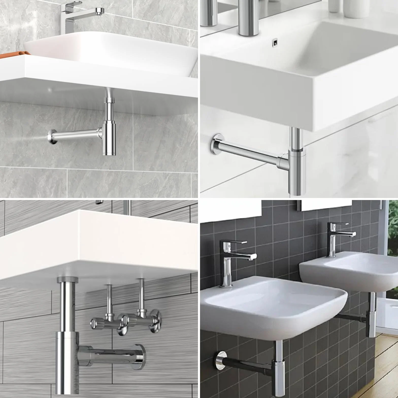 Sifón Universal para Lavabo 1 1/4" Cromado con Apertura de Limpieza Altura Ajustable