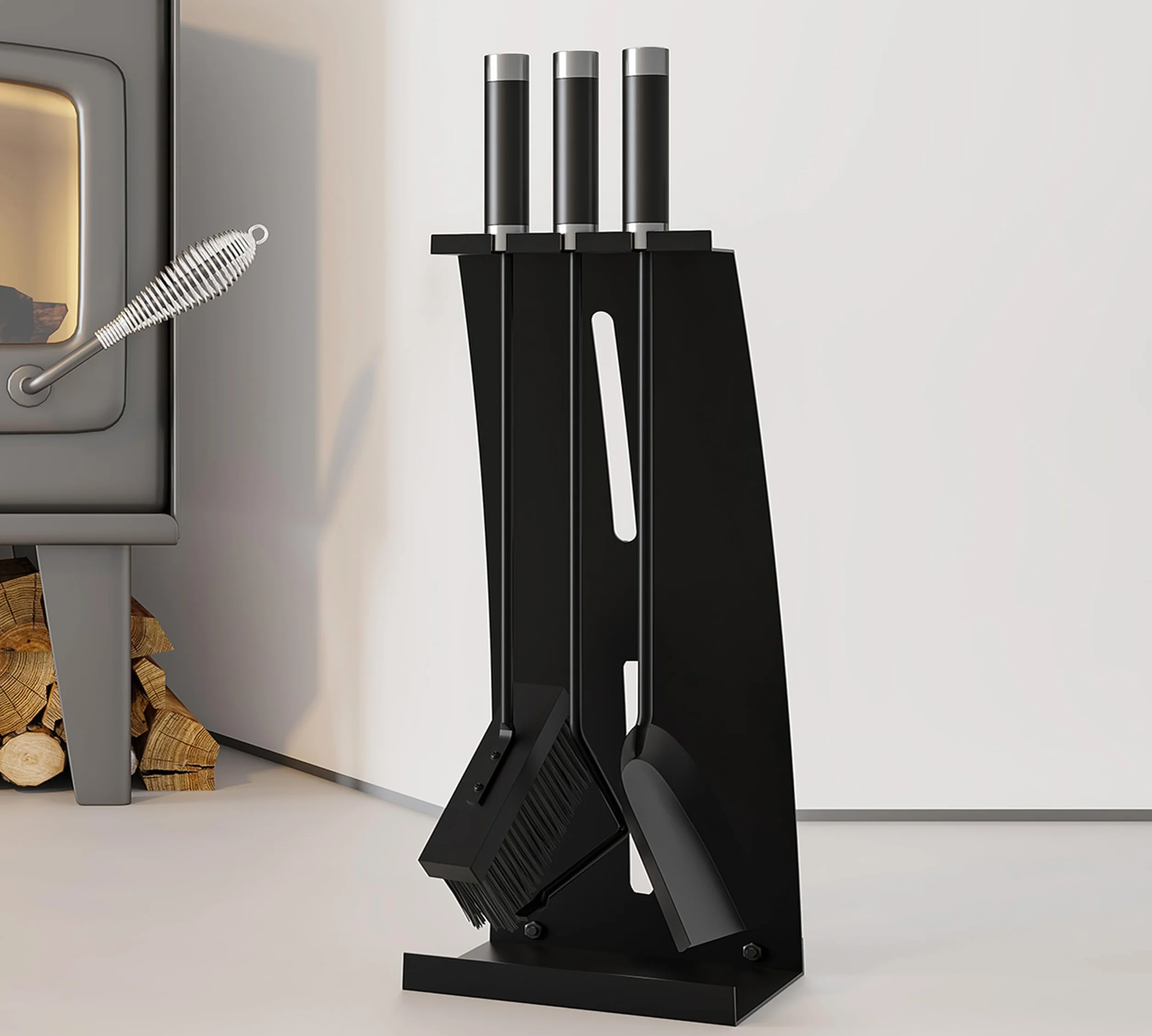 Kingson Juego de herramientas para chimenea de 4 piezas con asas compuestas, juego de accesorios para chimenea con recubrimiento en polvo negro, 54,5 cm de altura