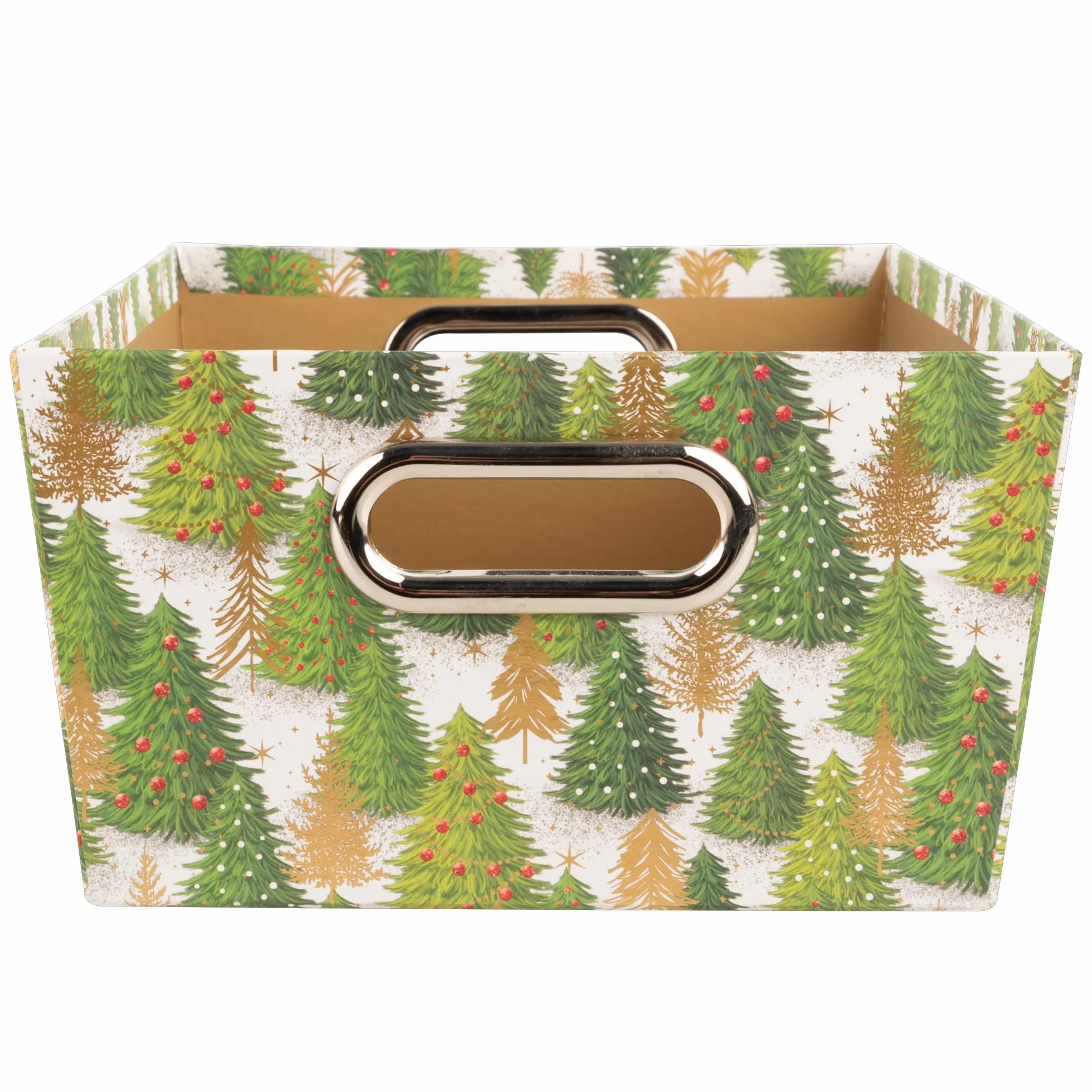 Idena Caja de almacenamiento de cartón resistente 33 x 22,9 x 12,7 cm con asas metálicas motivo árbol de Navidad
