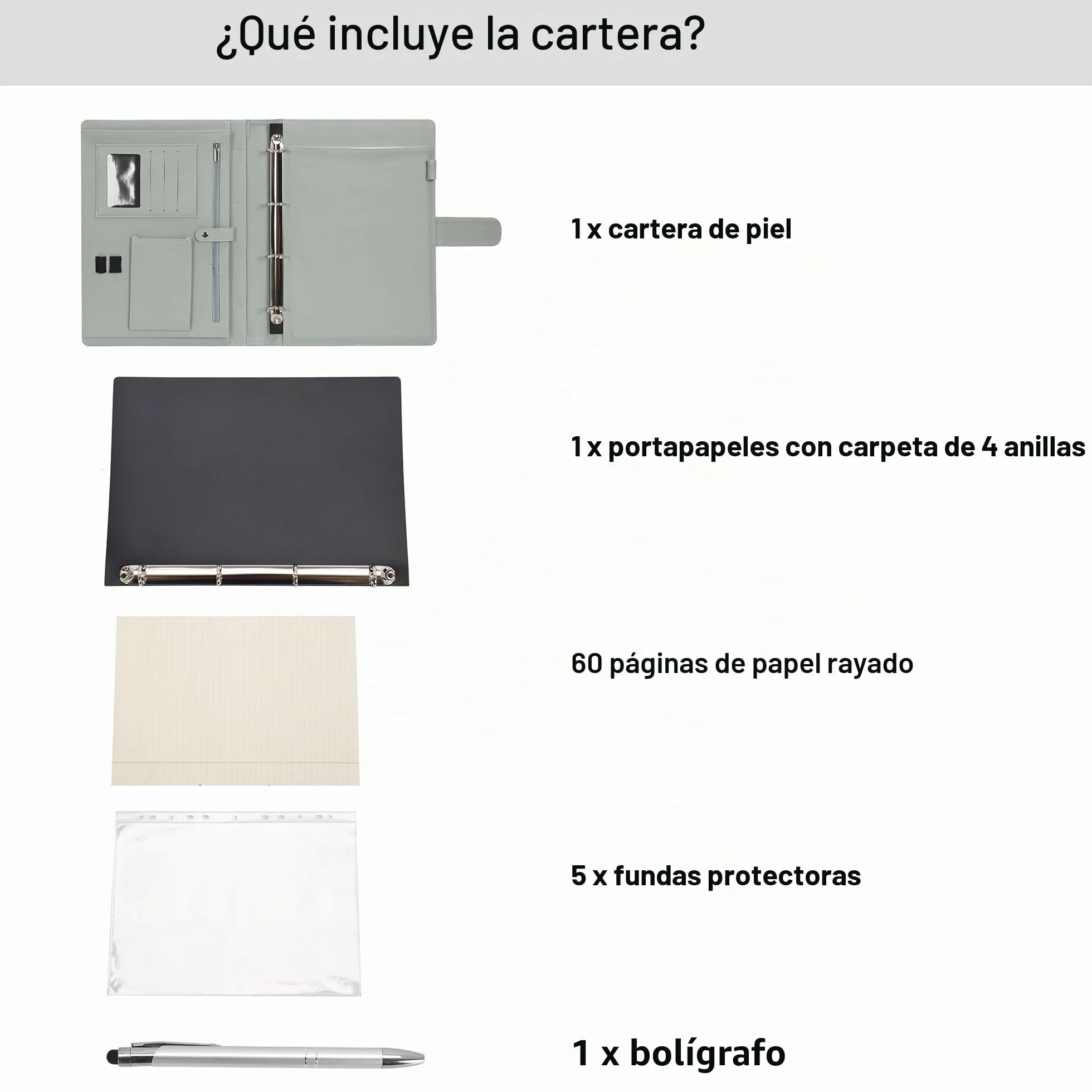 Wonderpool A4 PU Cuero 4 Anillos Carpeta Organizador con Portapapeles Extraíble y Bolsillo Funcional (Verde)