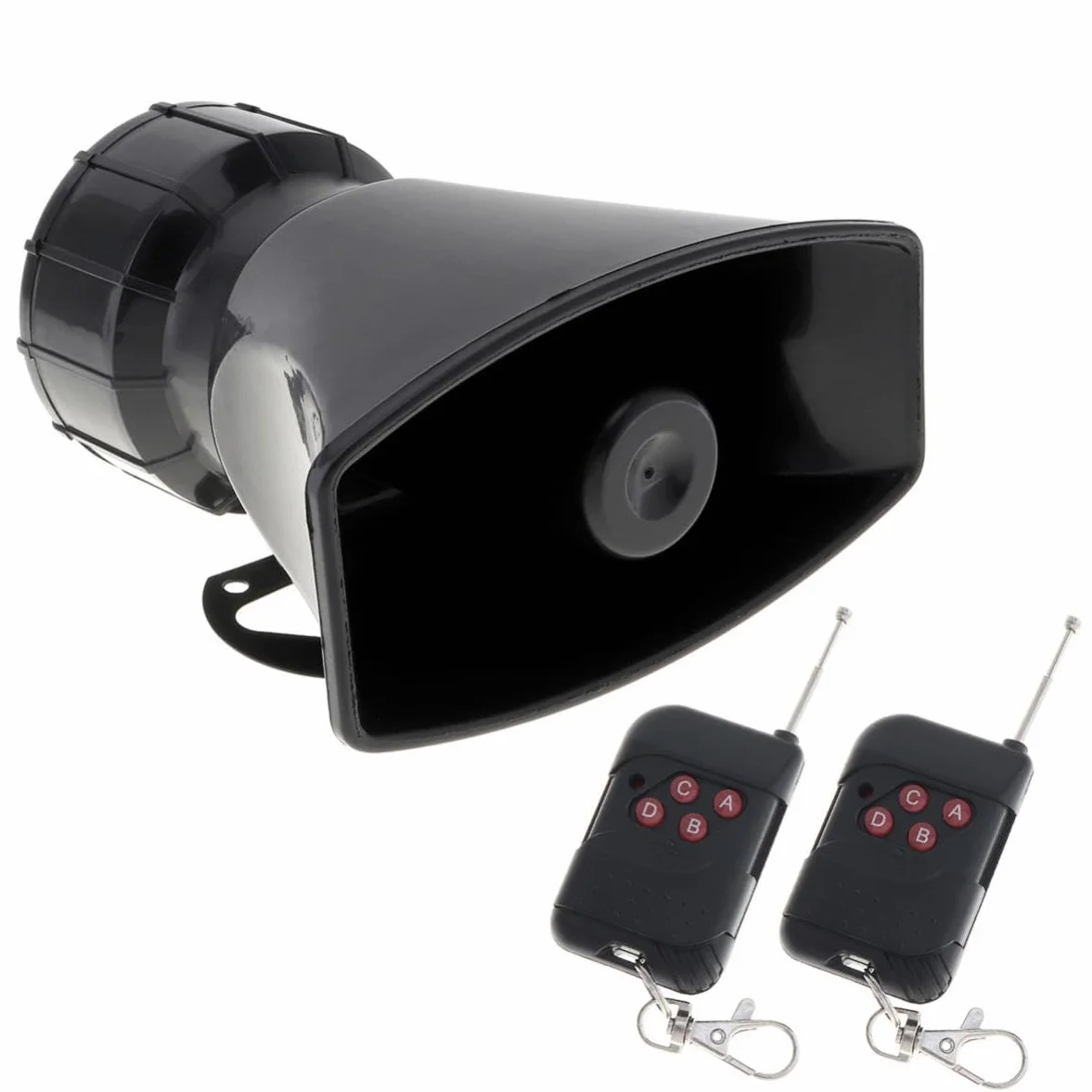 Sirena de coche con 7 sonidos: bocina, alarma tipo incendio, ambulancia, circulación, policía, con mando a distancia negro, 12 V 100 W (2 x mando a distancia)