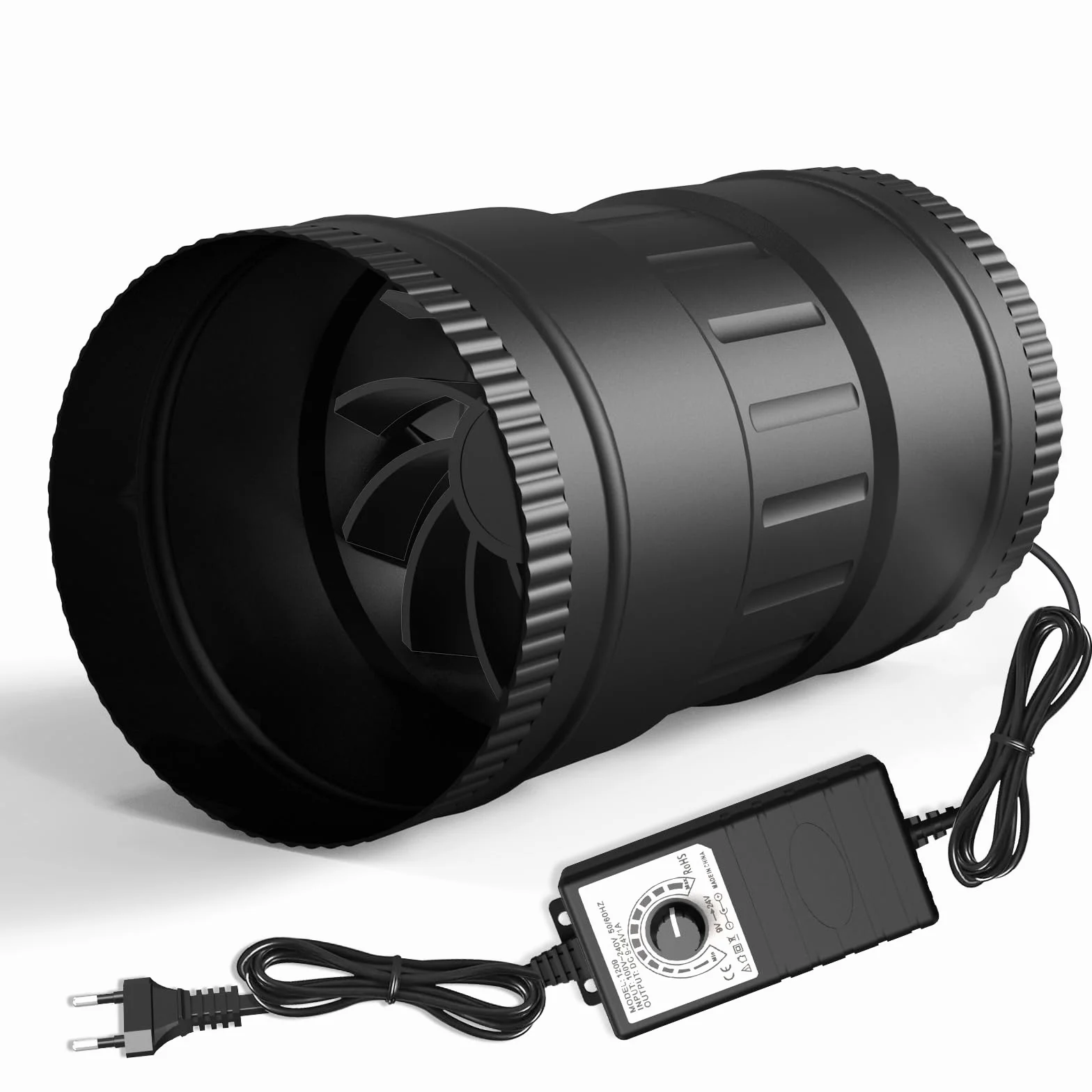 100mm Extractor de Aire con Controlador Ajustable, Motor de CC, Línea Ventilador Extractor de Conducto para Baño, tienda de cultivo, Garage, Cucina,Invernadero, Sótano.