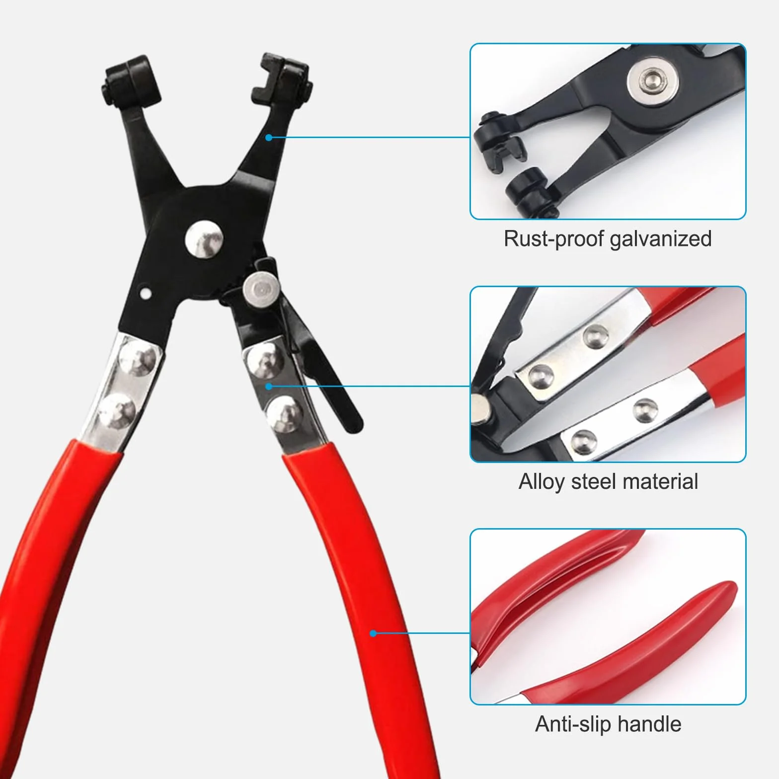 3 Piezas Alicates Abrazaderas Coche, Juego Alicates para Abrazaderas de Manguera con Cuello Recto, alicates circlip con Banda de Resorte con Eje de Alambre, Alicates Abrazaderas de Manguera con Bisel