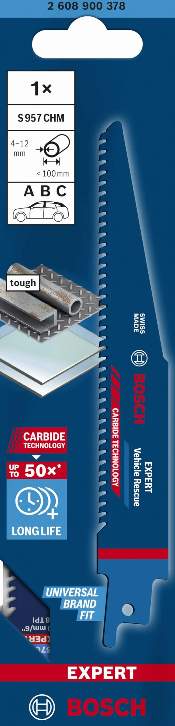 Bosch Professional 1x Hoja de sierra sable Expert `Vehicle Rescue` S 957 CHM (para Vidrio, Acero resistente, Longitud 150 mm, accesorios Sierra sable)