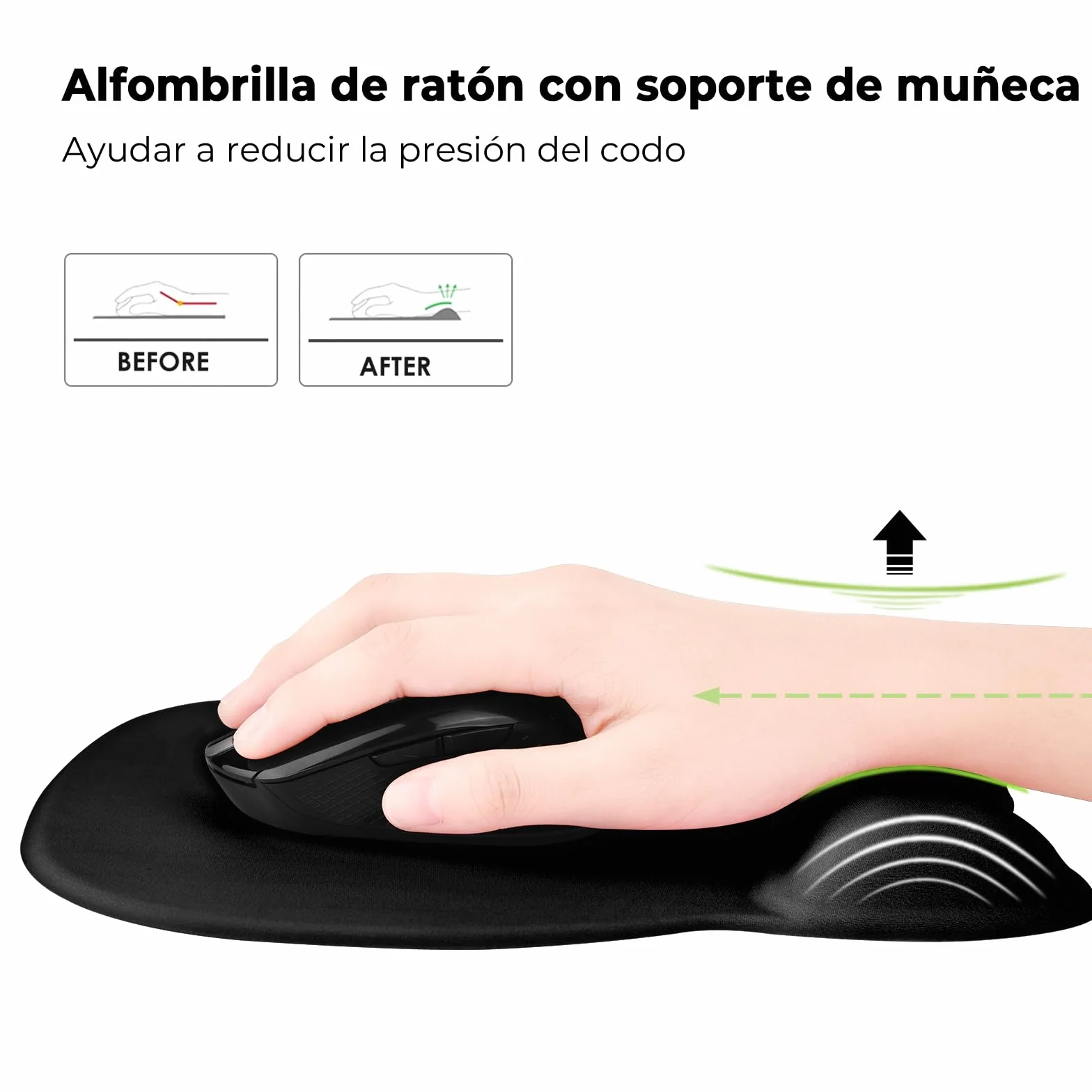 Alfombrilla Ratón Ergonómico con Reposamuñecas, Gaming Mouse Pad Tejido Licra, Base no Deslizante, Negro