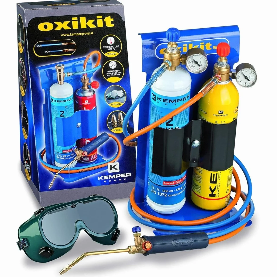 KEMPER – Soplete BI Gas Profesional OXYKIT 3300°C con reductores de gas manómetros +2 puntas Kit completo Soldadura y Soldadura