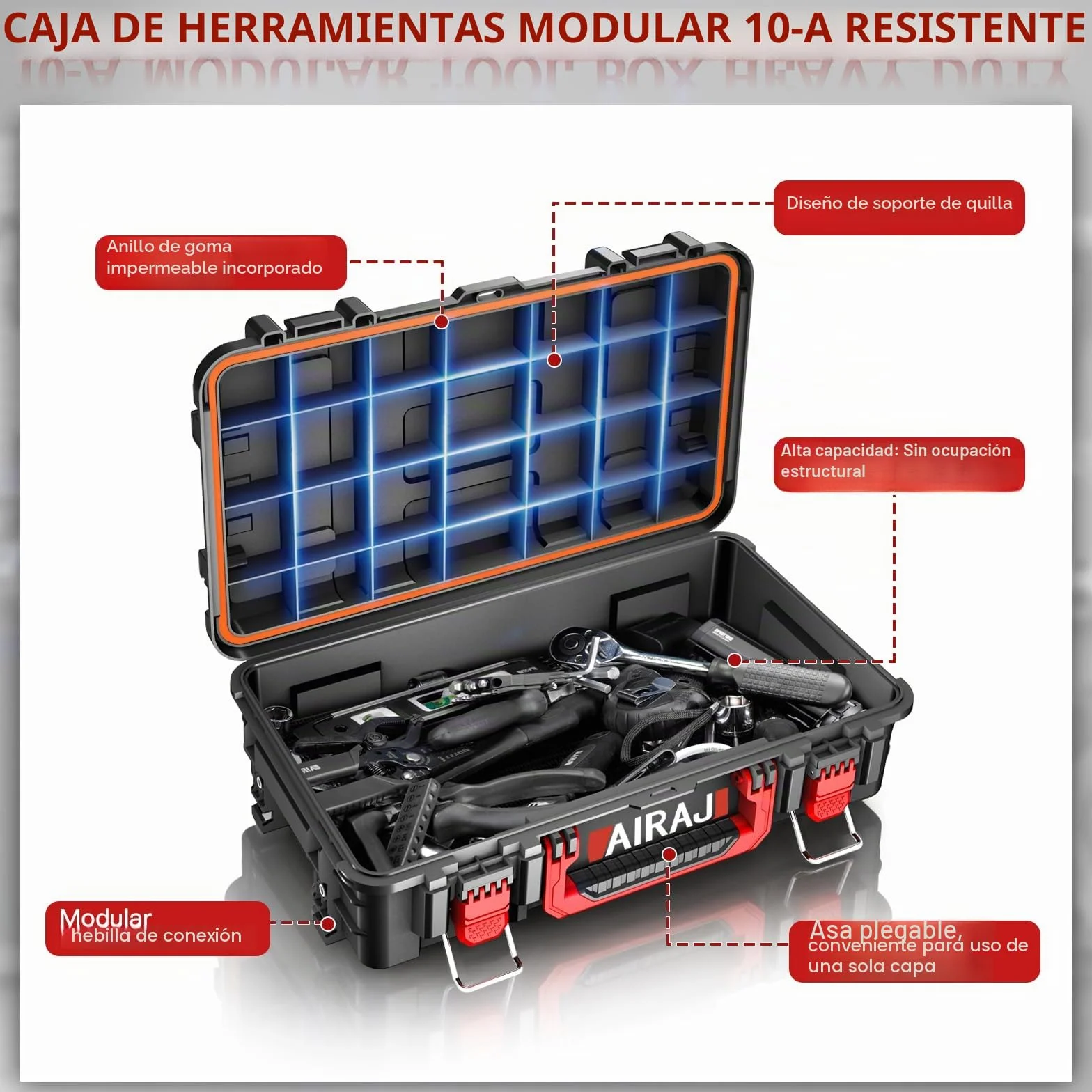 Caja Herramientas con Ruedas de Tres Capas,Caja de Herramientas Apilable Modular,Caja Herramientas Vacia Impermeable,Ruedas Todoterreno,Mango de Varilla de Tracción Retráctil