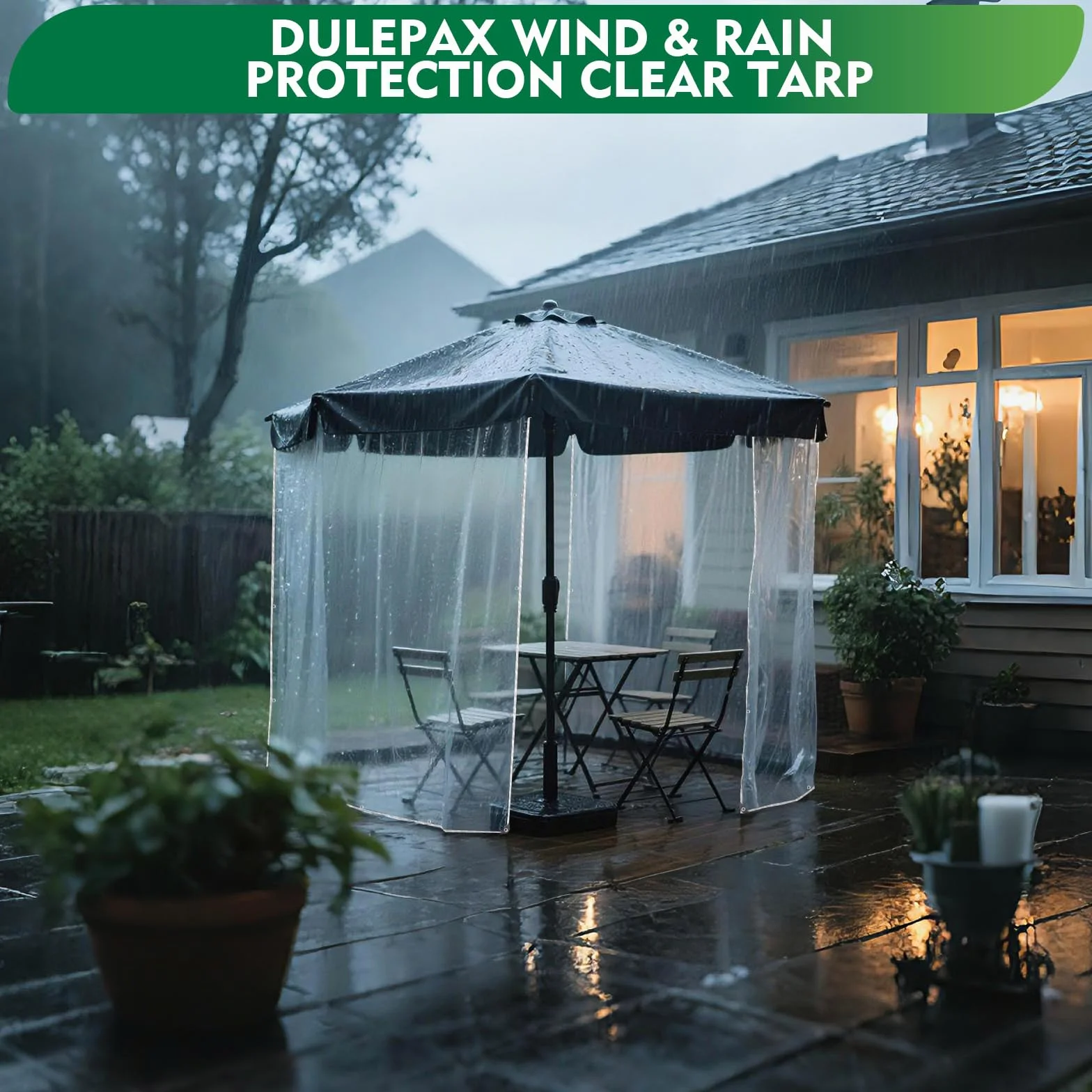 Dulepax Lona transparente impermeable resistente de 450 g/m² de PVC transparente con ojales, resistente al viento y a los desgarros para jardín, cenador, cerramiento de patio con bridas de cable (3x1m
