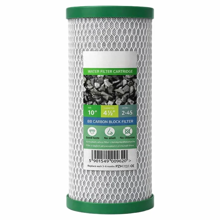 Filtro a bloque de carbono 10" (4,5") – Pack de 5 filtros de carbón activo para agua potable – compatible con carcasas estándar de 10" – reducción de cloro, cartuchos de repuesto