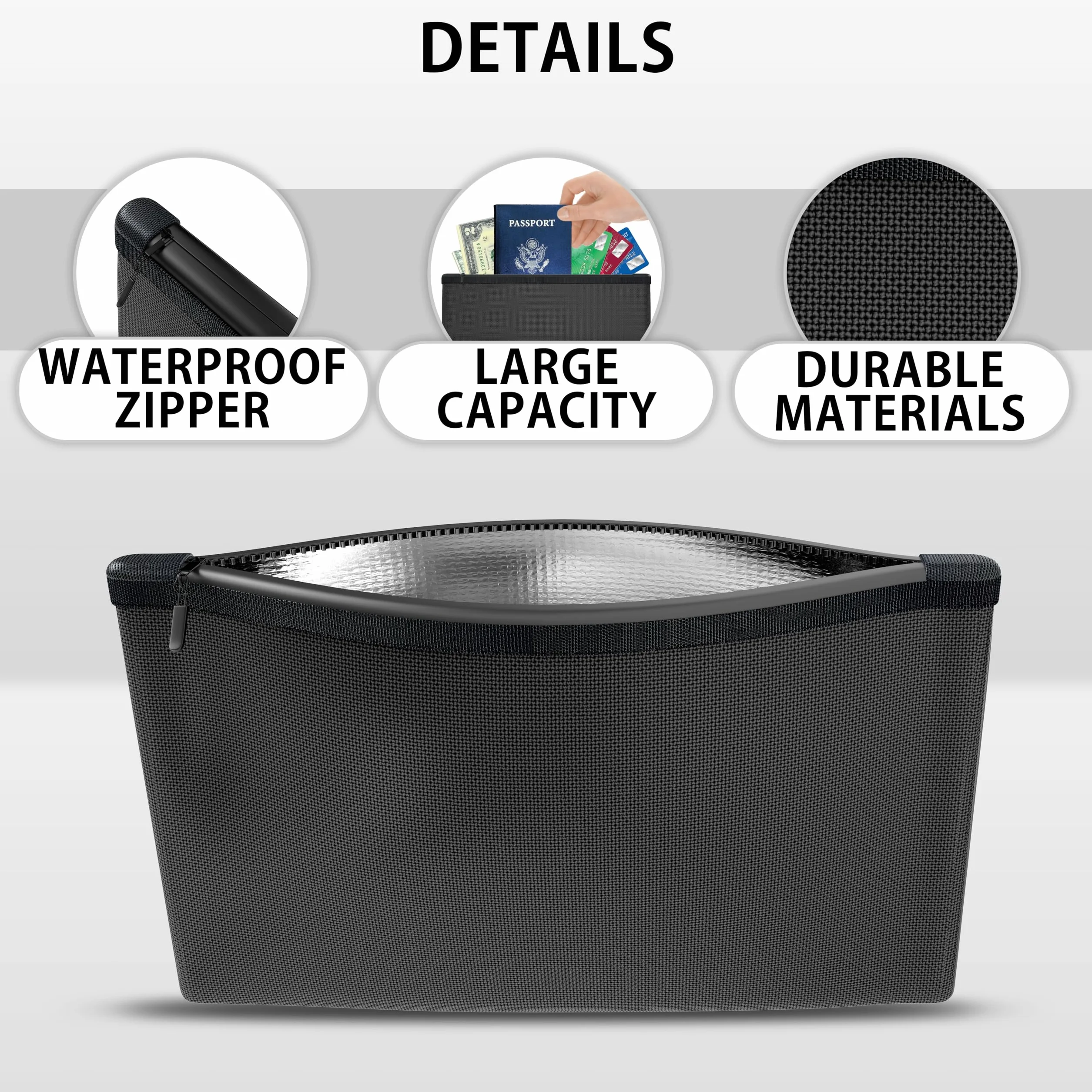 Bolsa Ignifuga para Dinero y Documentos 13,5 x 20,5 cm con Revestimiento Interior de Aluminio y Cremallera Impermeable Caja DIN A6